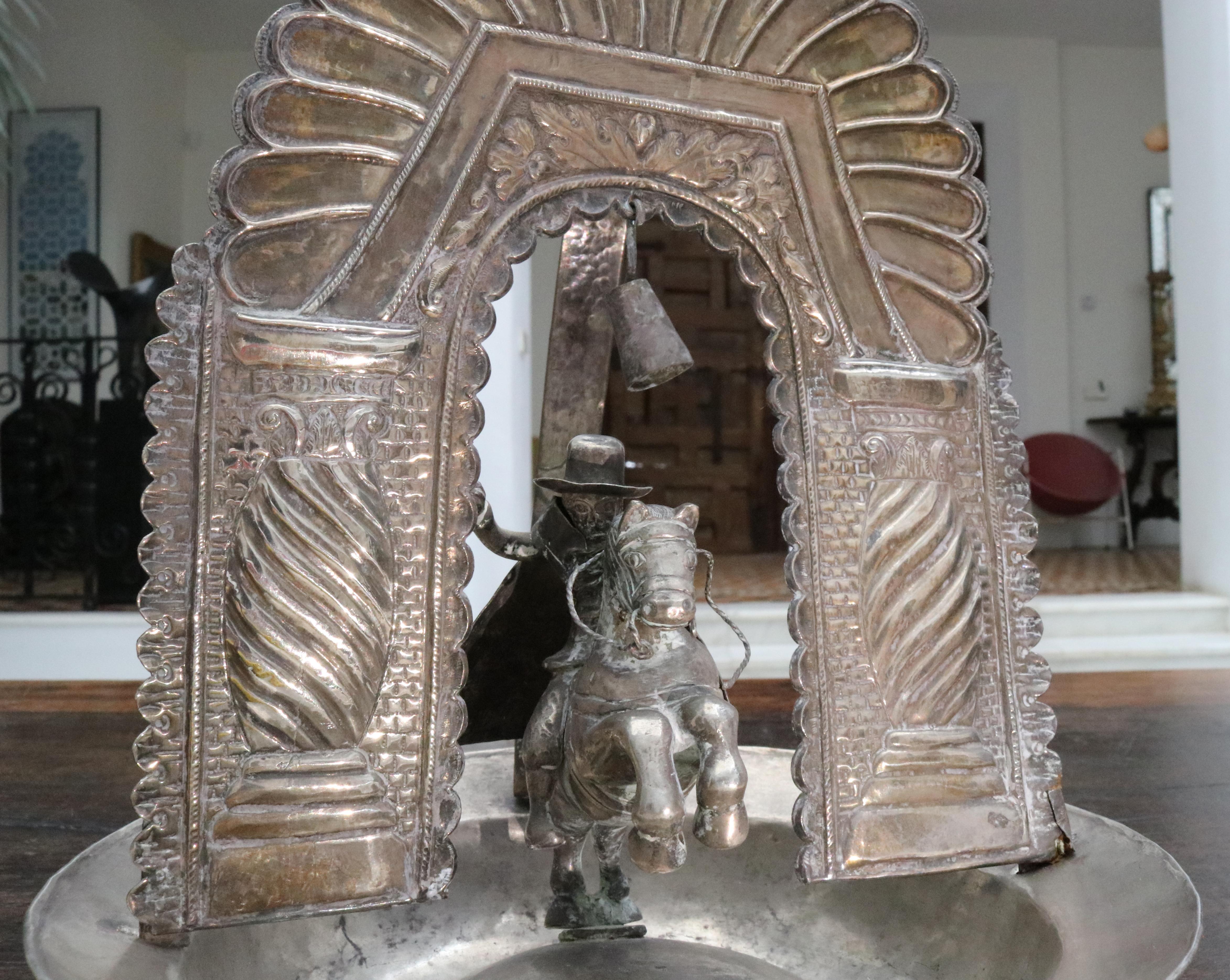 19th Century Bolivian or Peruvian Silver Alms Dish with Saint James on a Horse 2