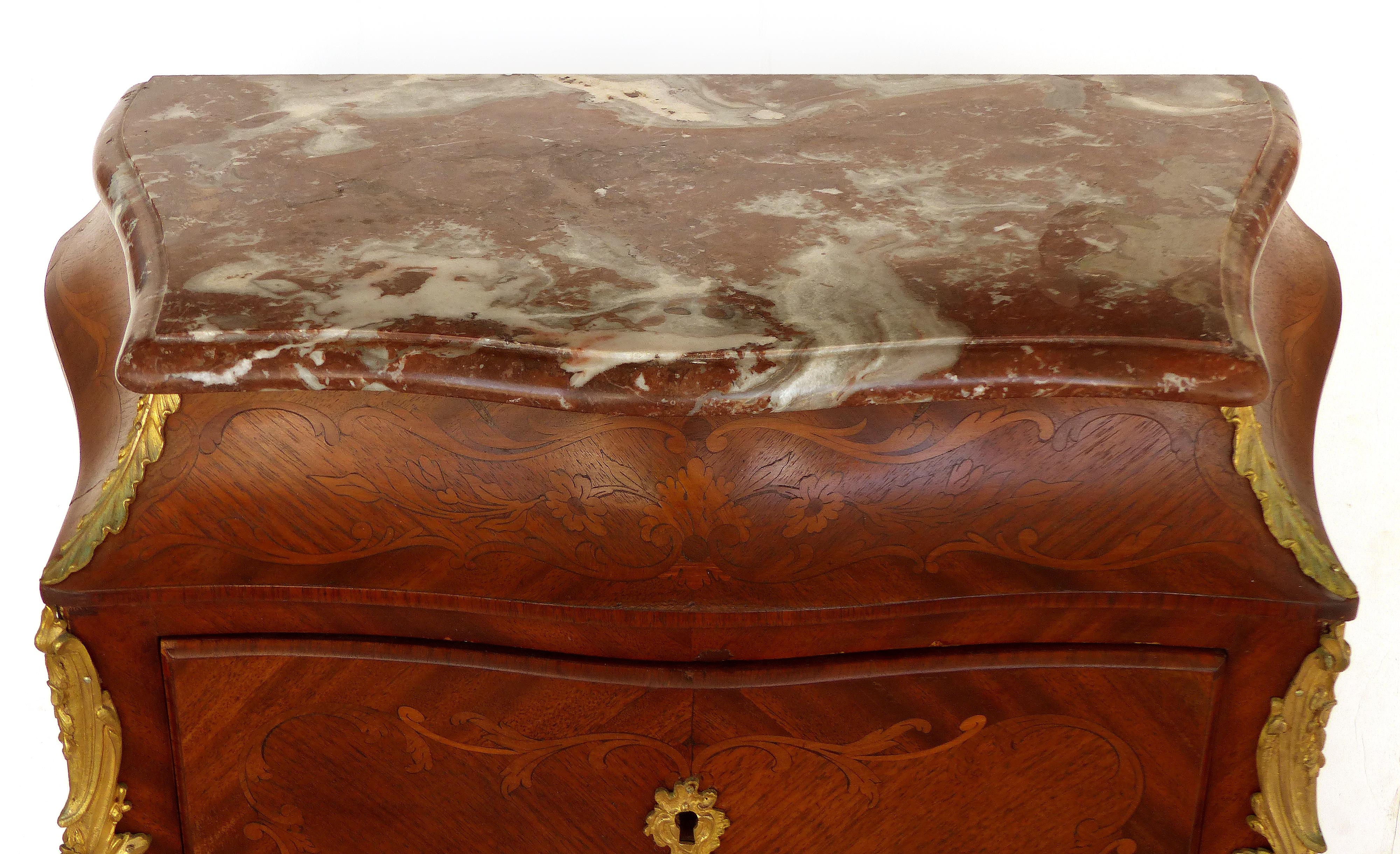 19th Century Bombe Marquetry Secrétaire à Abattant, Marble Top and Bronze Mounts For Sale 5