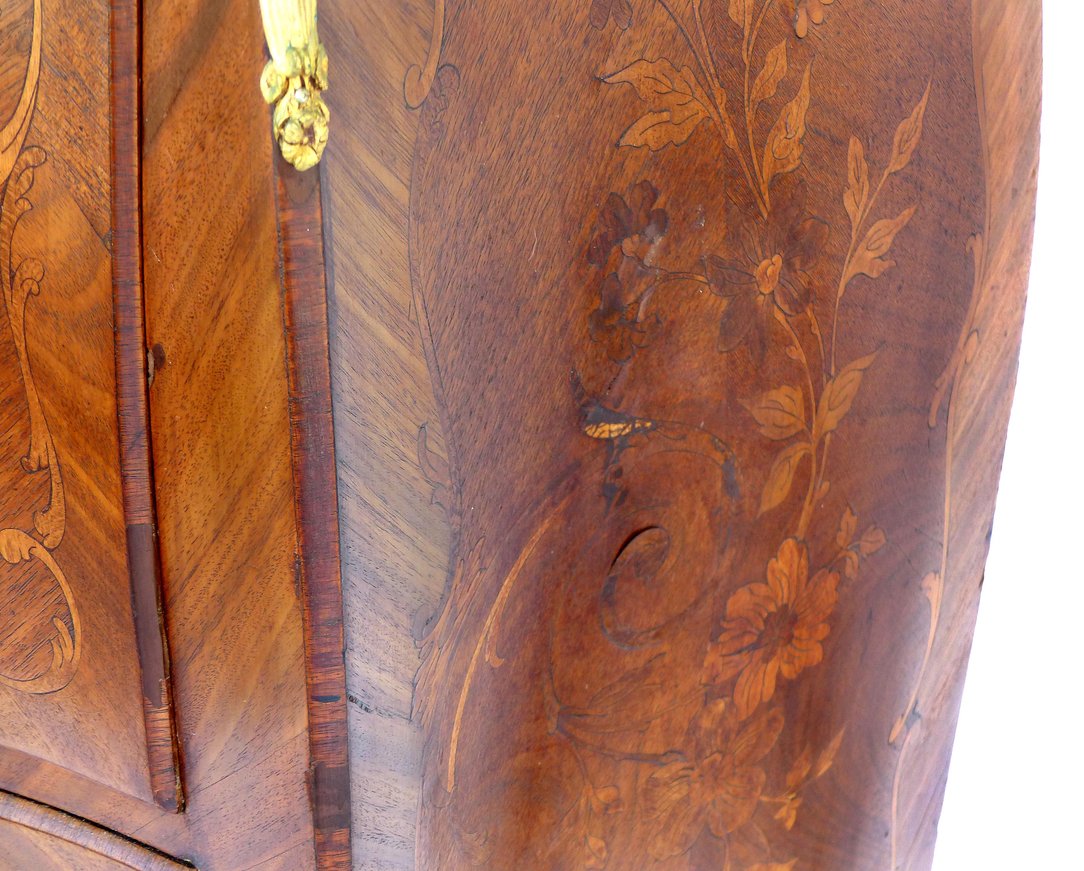 19th Century Bombe Marquetry Secrétaire à Abattant, Marble Top and Bronze Mounts For Sale 8