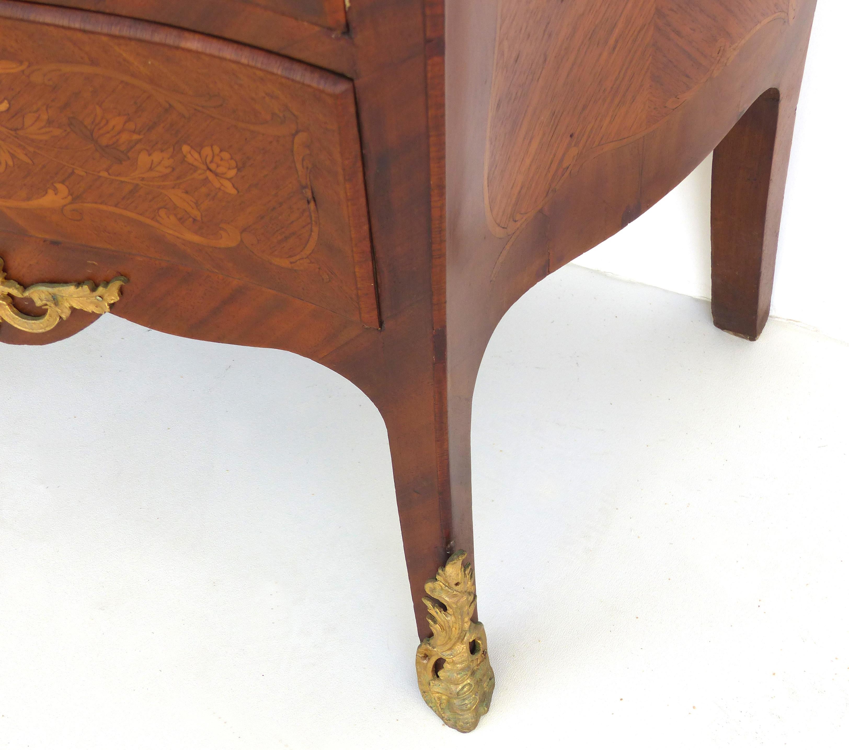 19th Century Bombe Marquetry Secrétaire à Abattant, Marble Top and Bronze Mounts For Sale 1