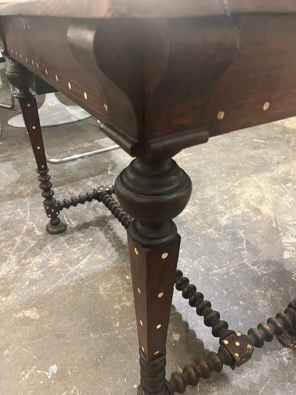 Portuguese 19th Century Bone Inlaid Barley Twist Table For Sale