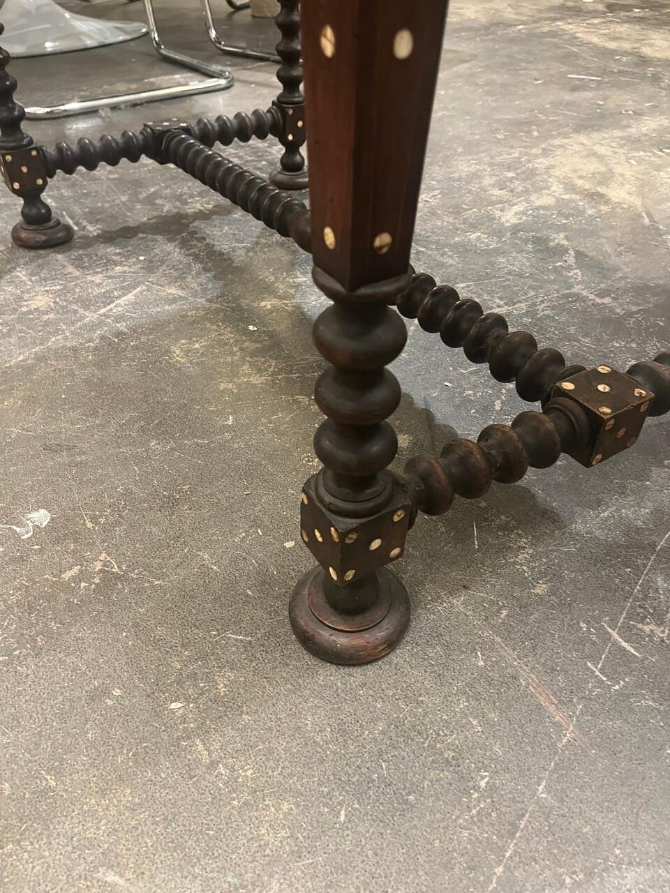 Inlay 19th Century Bone Inlaid Barley Twist Table For Sale