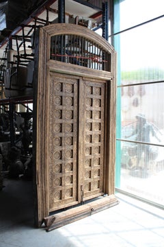 19th Century Bone Inlayed Wooden Double Front Door