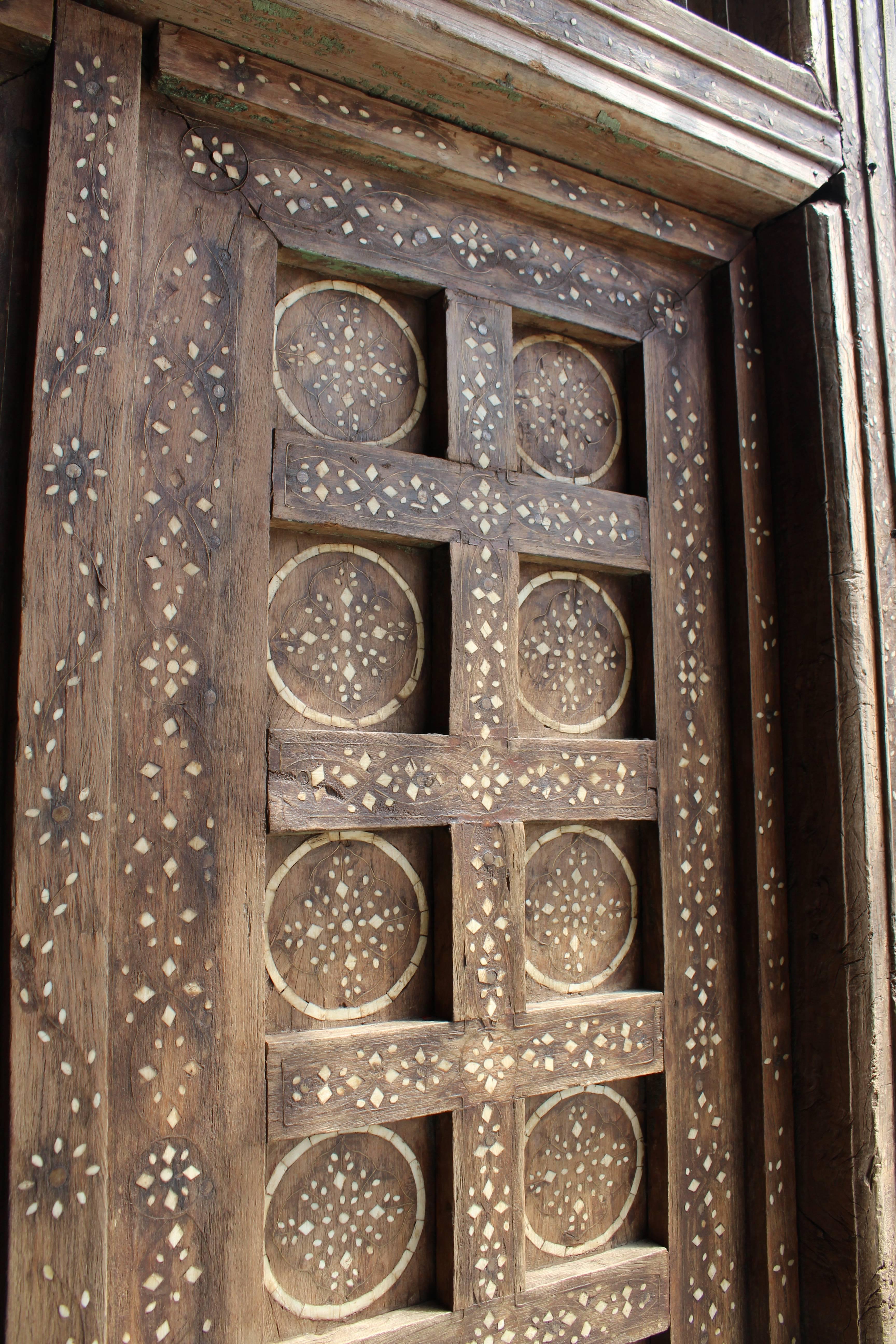 Indian 19th Century Bone Inlayed Wooden Double Front Door