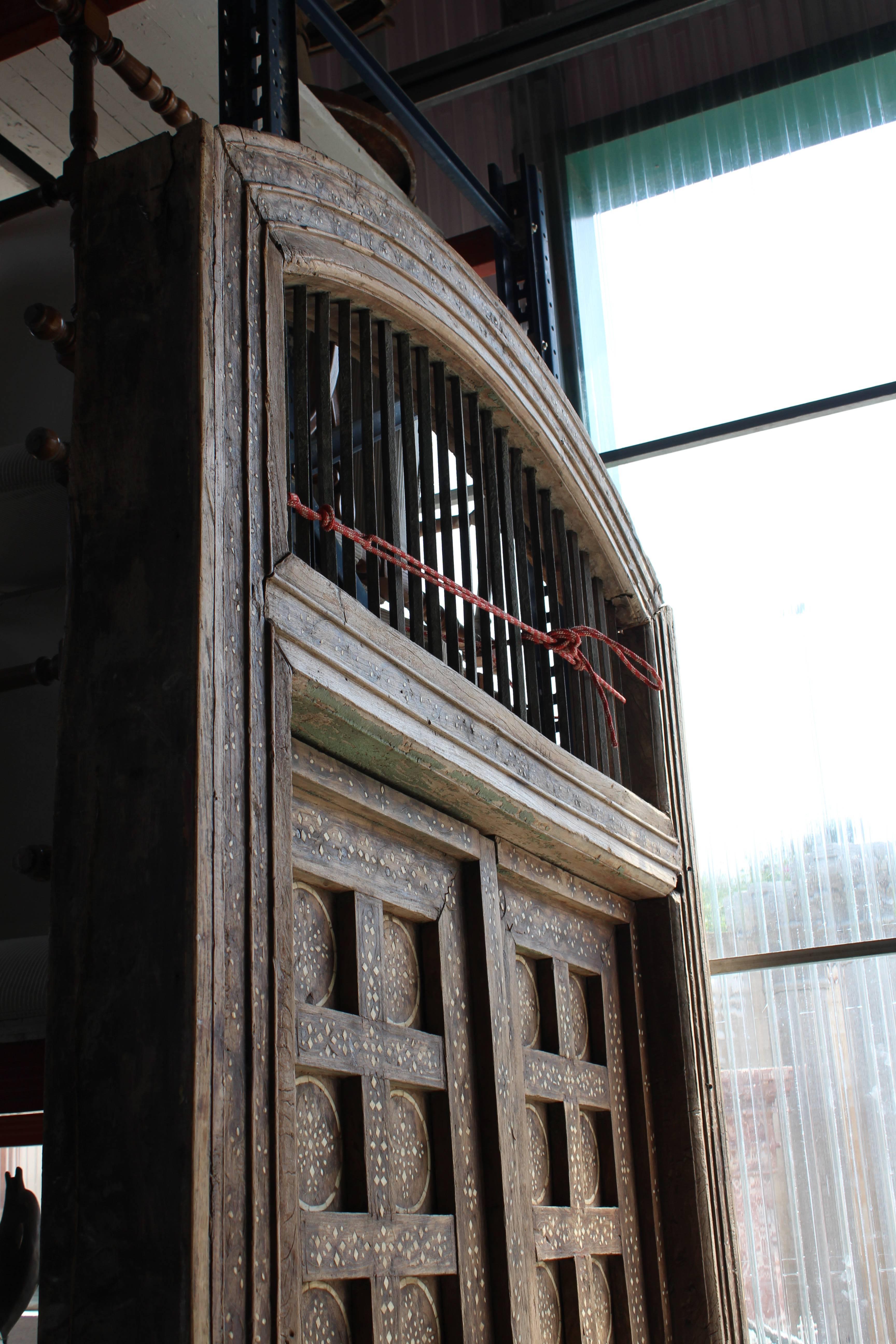 20th Century 19th Century Bone Inlayed Wooden Double Front Door