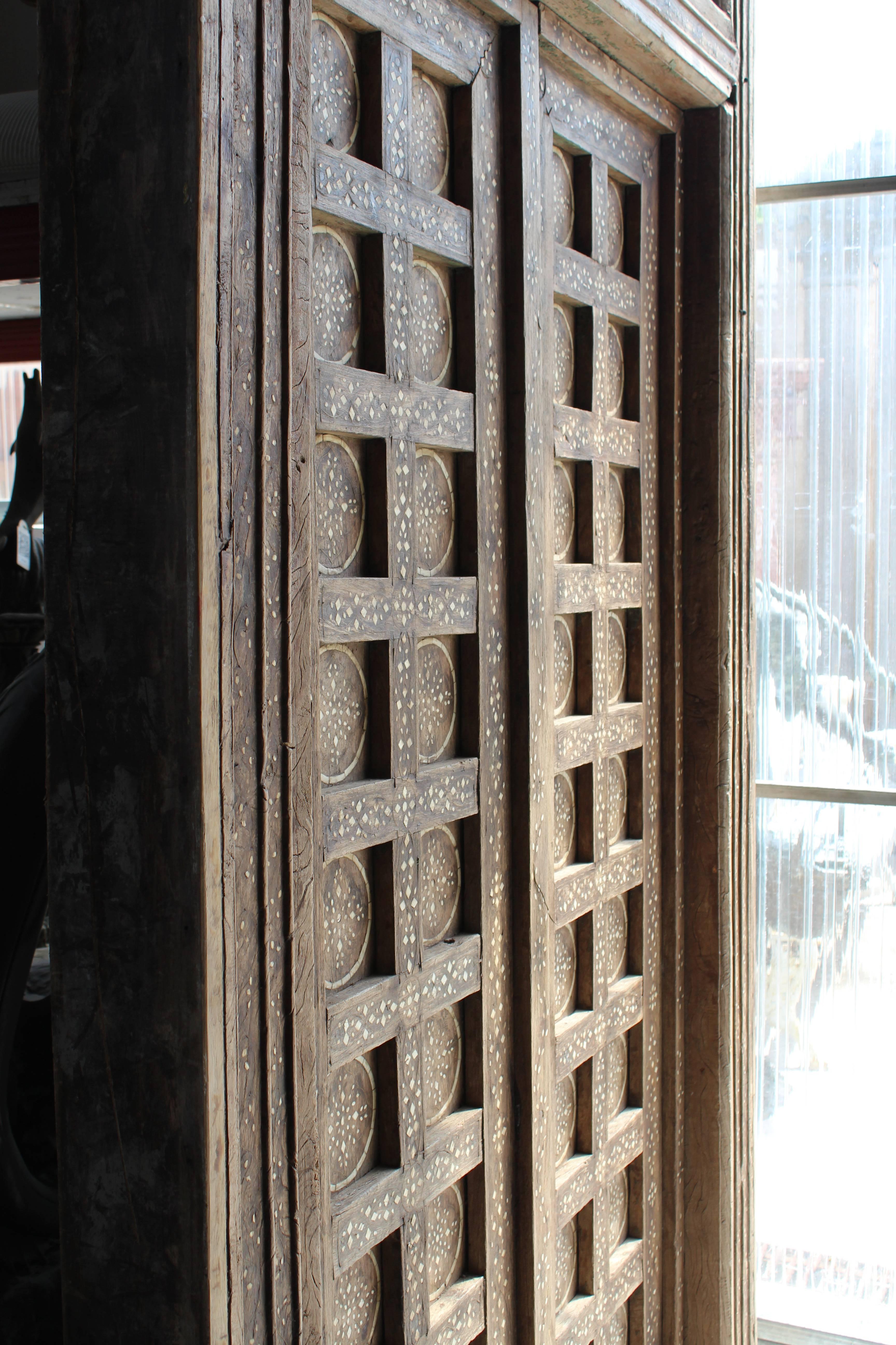19th Century Bone Inlayed Wooden Double Front Door 1