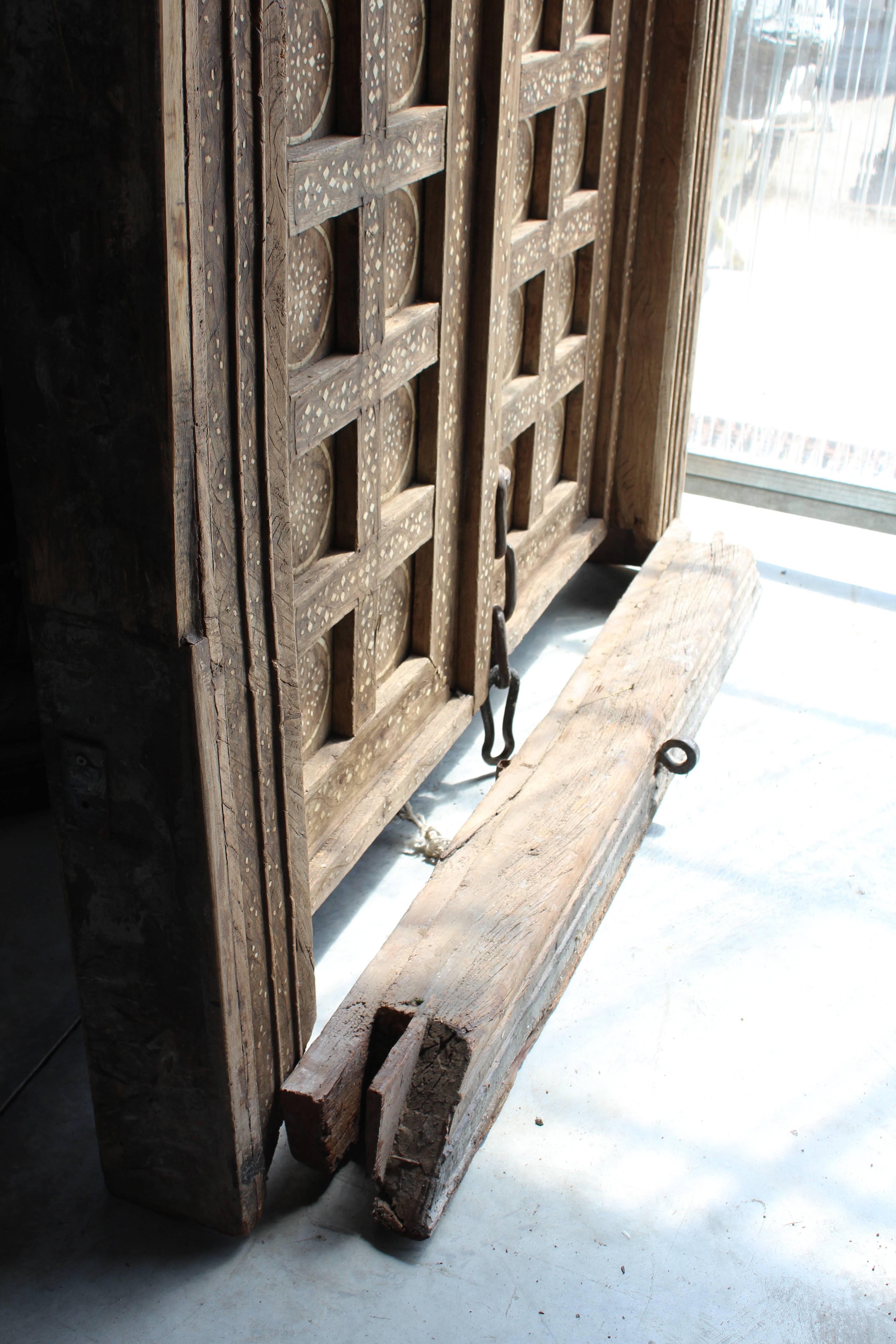 19th Century Bone Inlayed Wooden Double Front Door 2