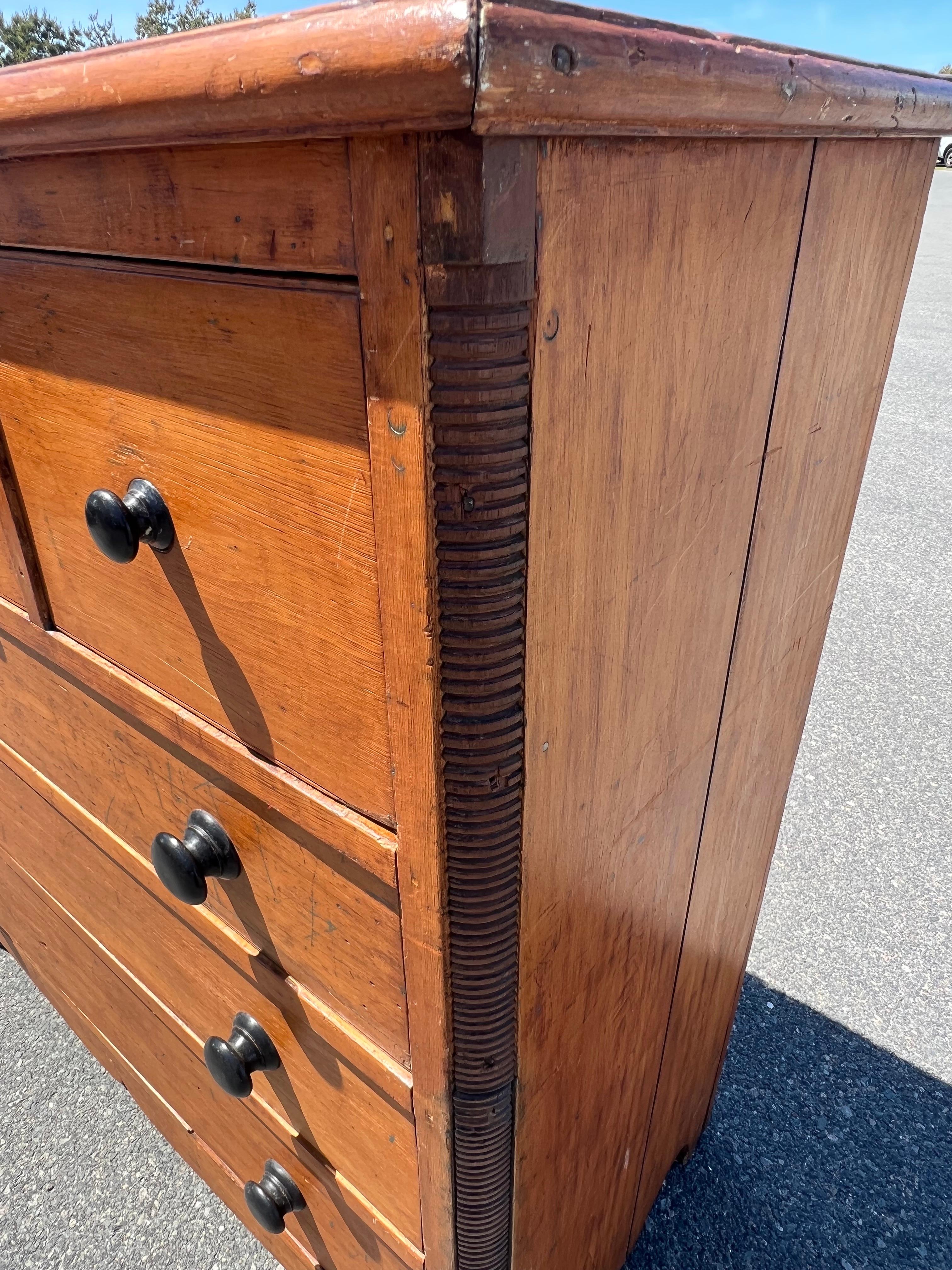 Wood 19th Century Bonnet Chest of Drawers
