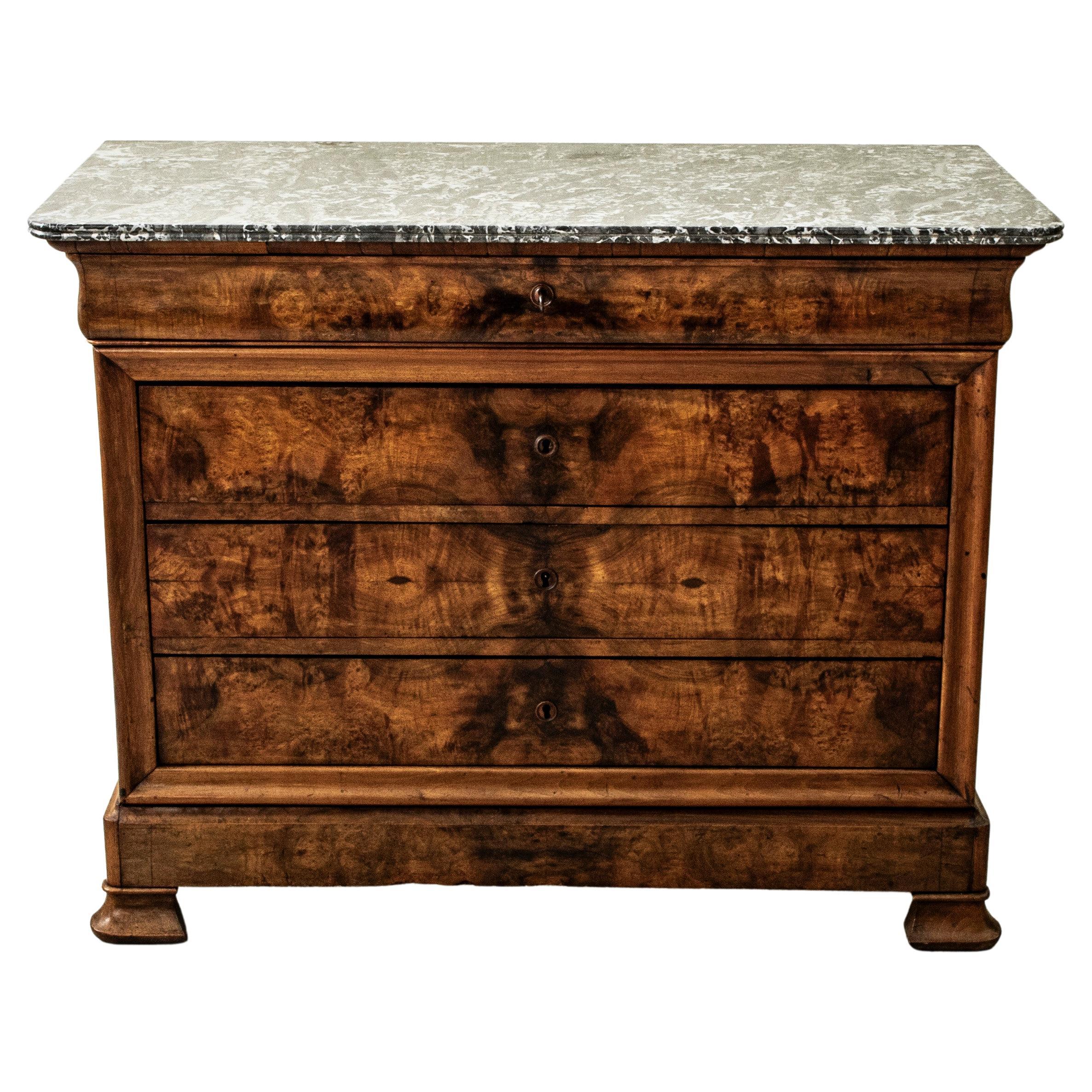 Cassapanca a libro del XIX secolo in radica di noce Louis Philippe con piano in marmo in vendita