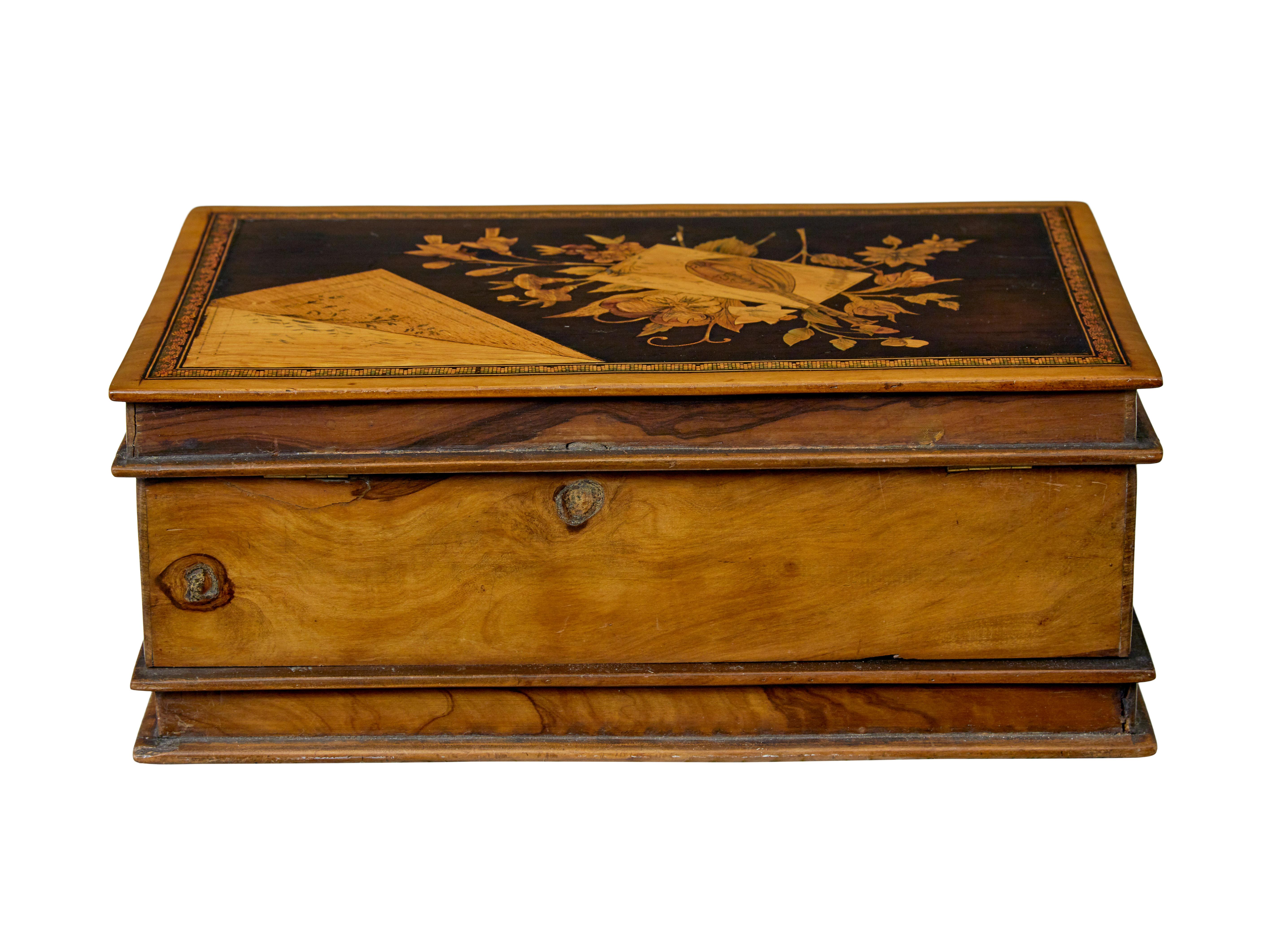Hand-Carved 19th Century book shaped inlaid olive box For Sale