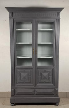 19th Century Bookcase In Grey Lacquered Wood