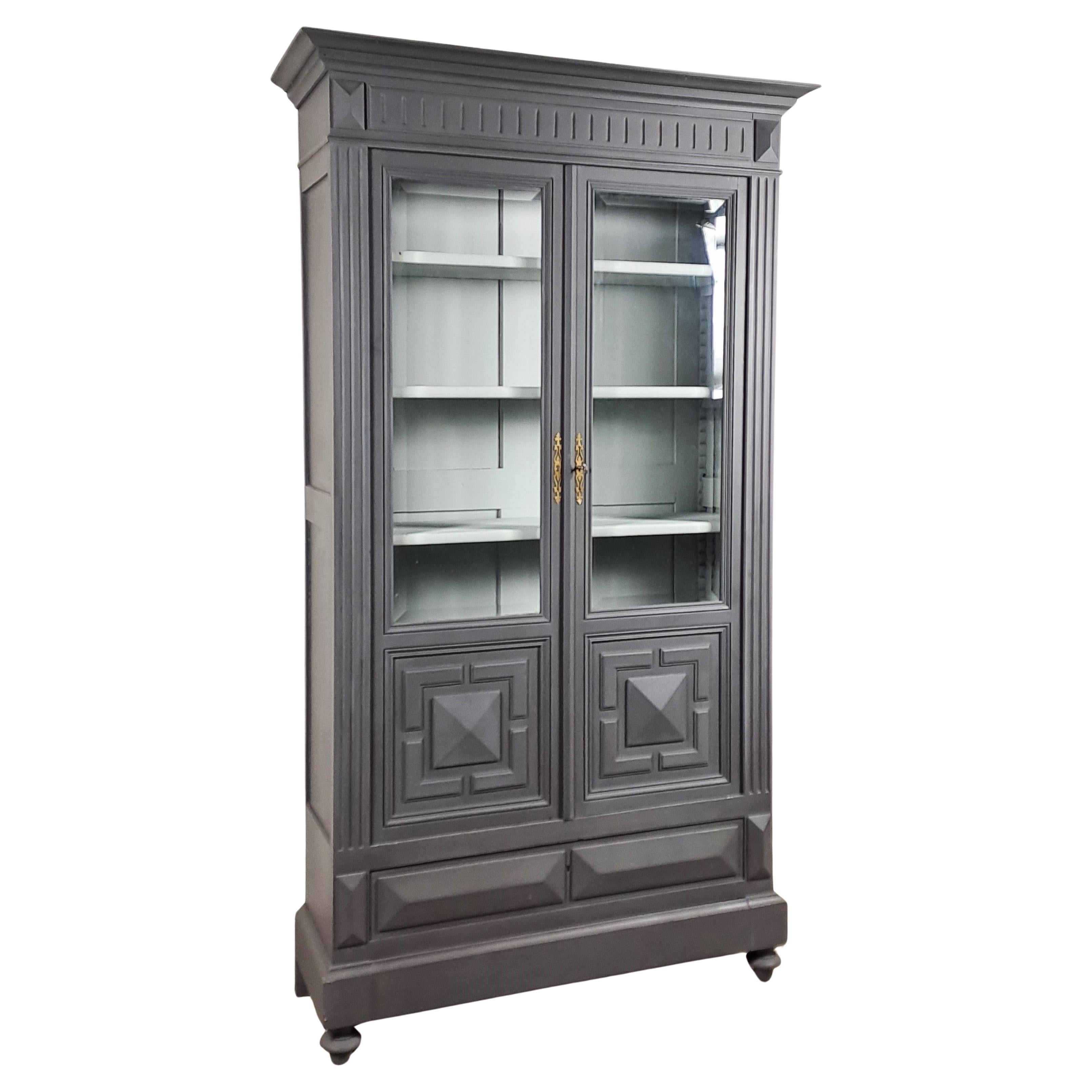 19th Century Bookcase In Grey Lacquered Wood