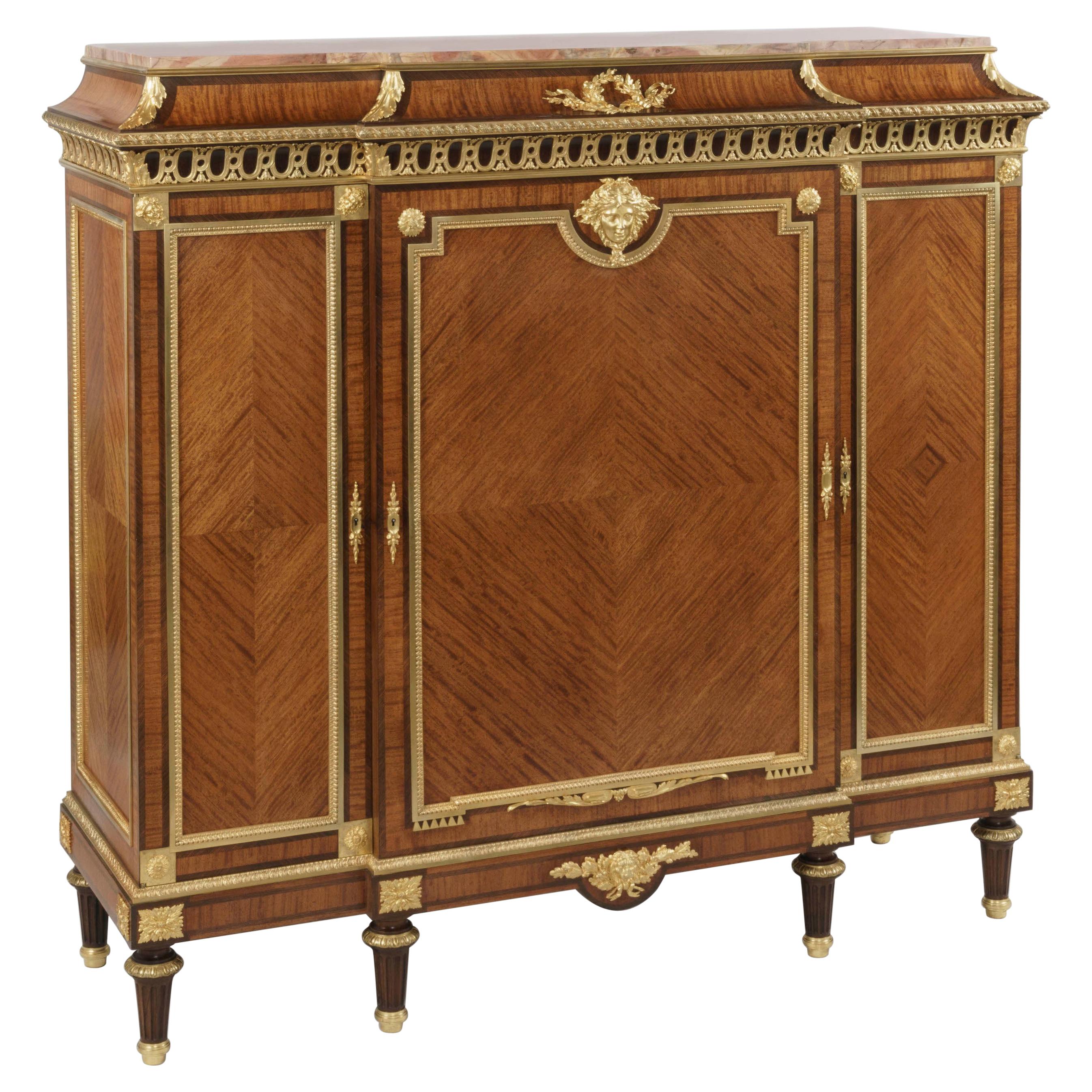 19th Century Bookmatched Cabinet with Marble Top by François Linke