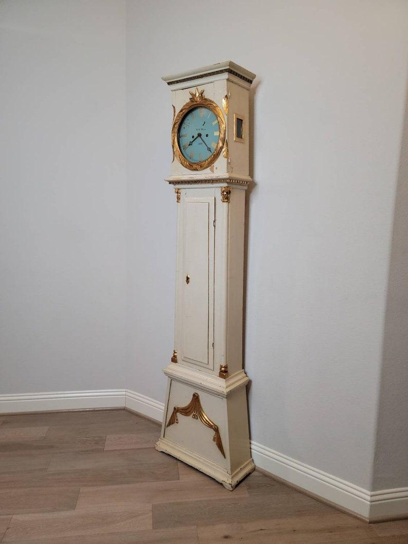 Patina Perfection!! A stunning 19th Century Neo-classical style painted pine tall case clock by master clockmaker Mogens Peter Westh (1817-1894 apprenticed 1835 to Morten Jørgensen Møller)

Hand-crafted on the Danish island Bornholm, located just