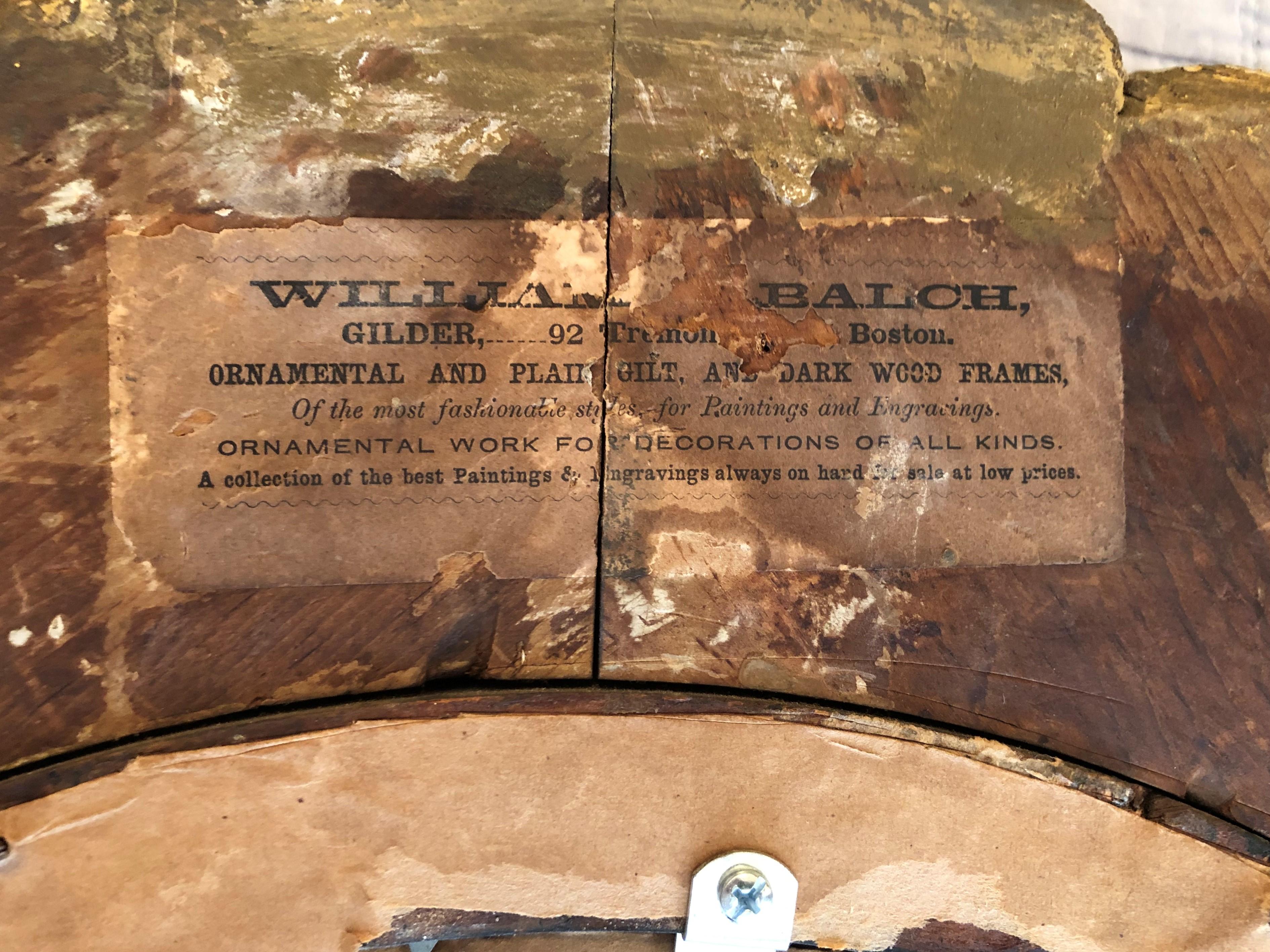 American 19th Century Boston Gilt Convex Mirror Labeled William Balch