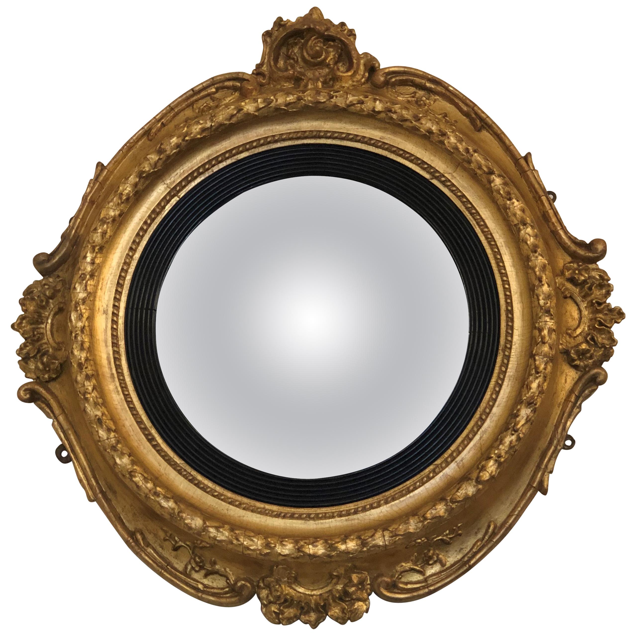 19th Century Boston Gilt Convex Mirror Labeled William Balch
