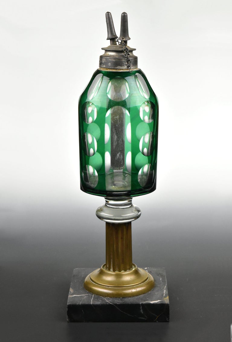 19th Century Boston Sandwich Glass Co. Green Cut to Clear Overlay Peg