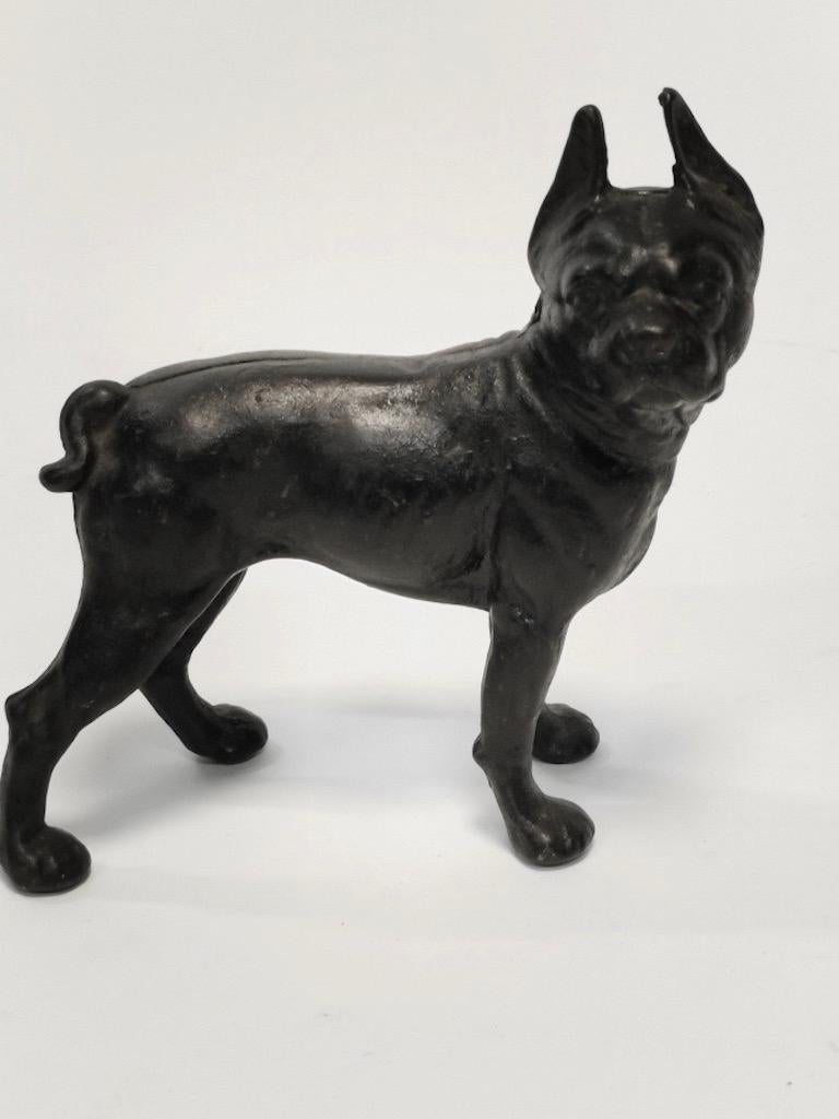 19th century Boston Terrier door stop, cast iron with original black paint.
Beautiful patina.
 