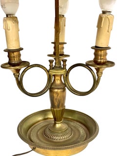 19th Century Bouillotte Lamp with Green Tole Shade and Bronze Base