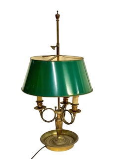 Lampe Bouillotte du 19ème siècle avec abat-jour en tôle verte et base en bronze