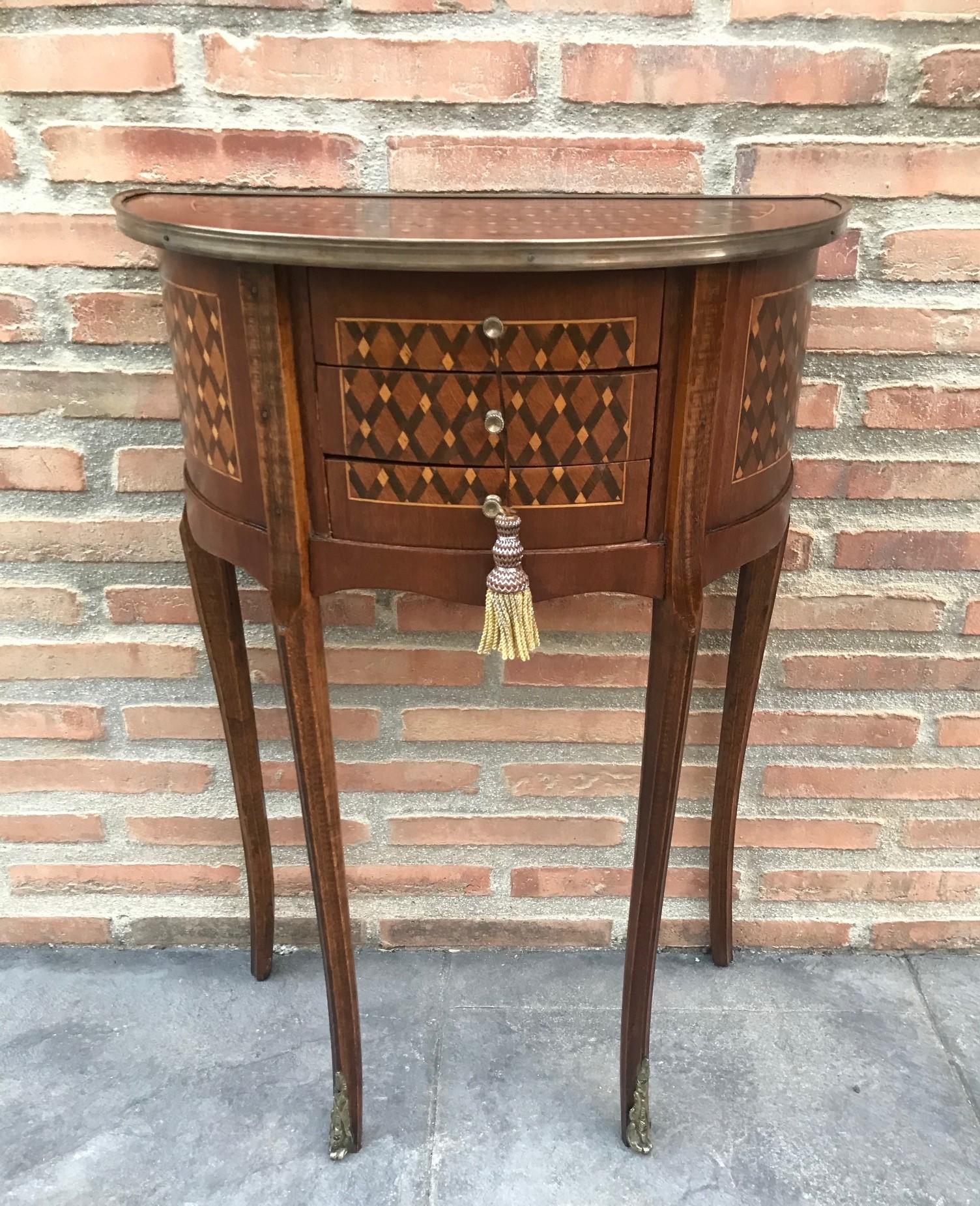 19th Century Bouillotte Louis XVI Style, Demilune Shape Bronze and Walnut Table 4