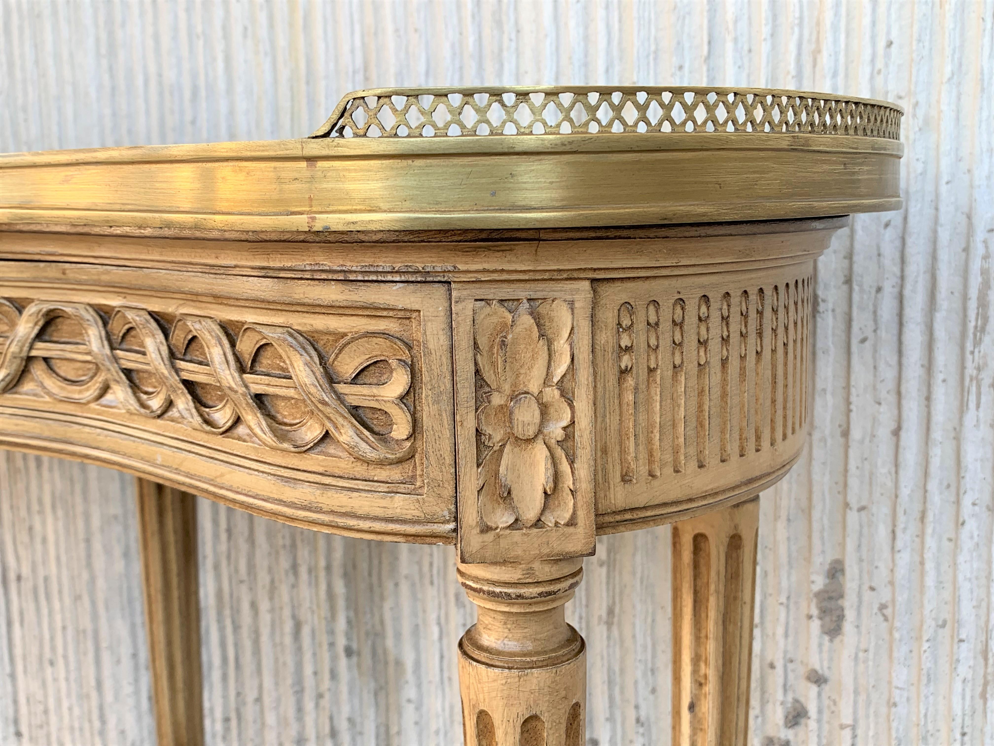19th Century Bouillotte Louis XVI Style, Kidney Shaped Bronze & Pine Side Table 7
