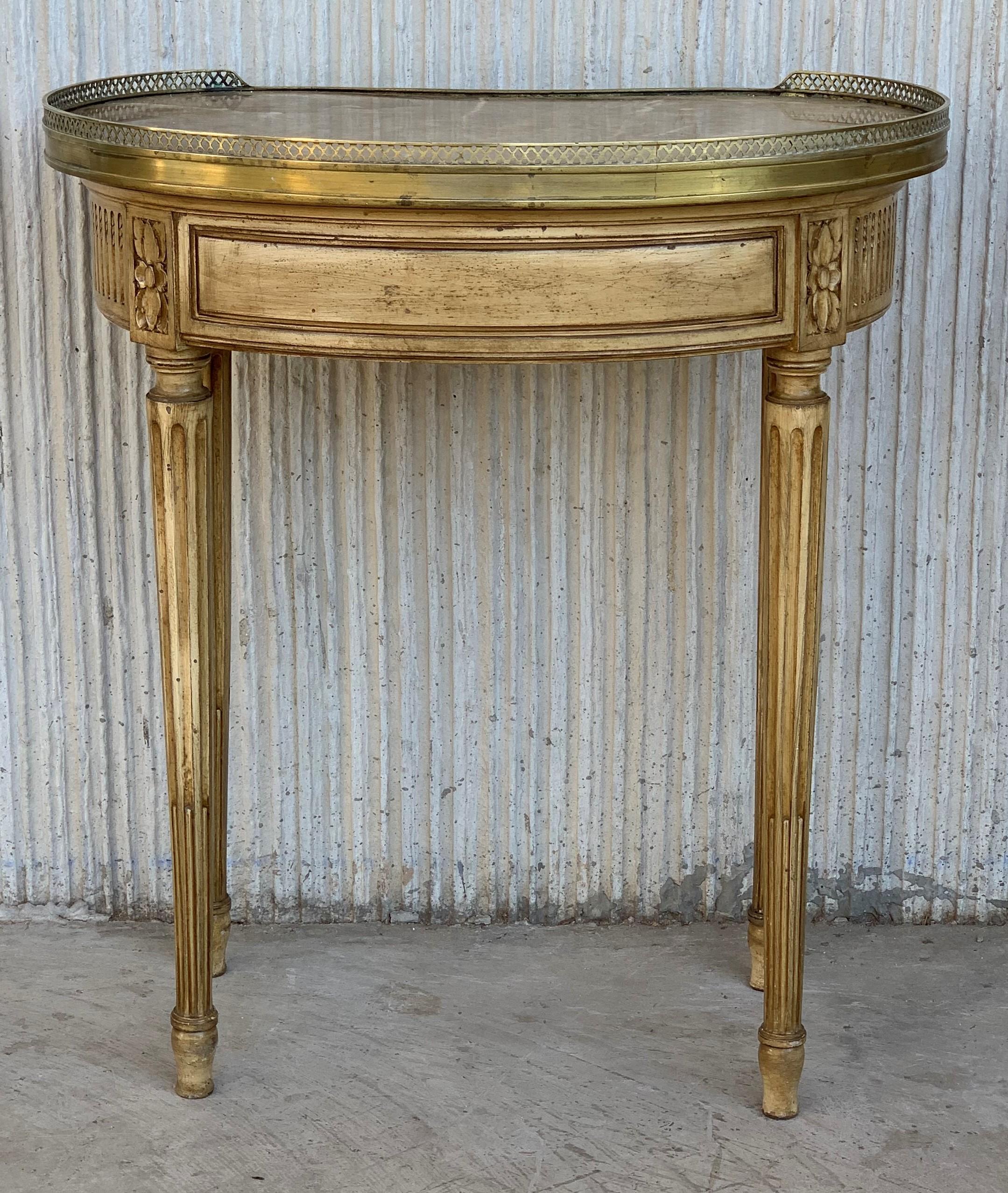 19th Century Bouillotte Louis XVI Style, Kidney Shaped Bronze & Pine Side Table 5