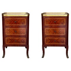 Nachttische aus Bouillotte im Louis-XVI-Stil des 19. Jahrhunderts mit Intarsien und Bronze