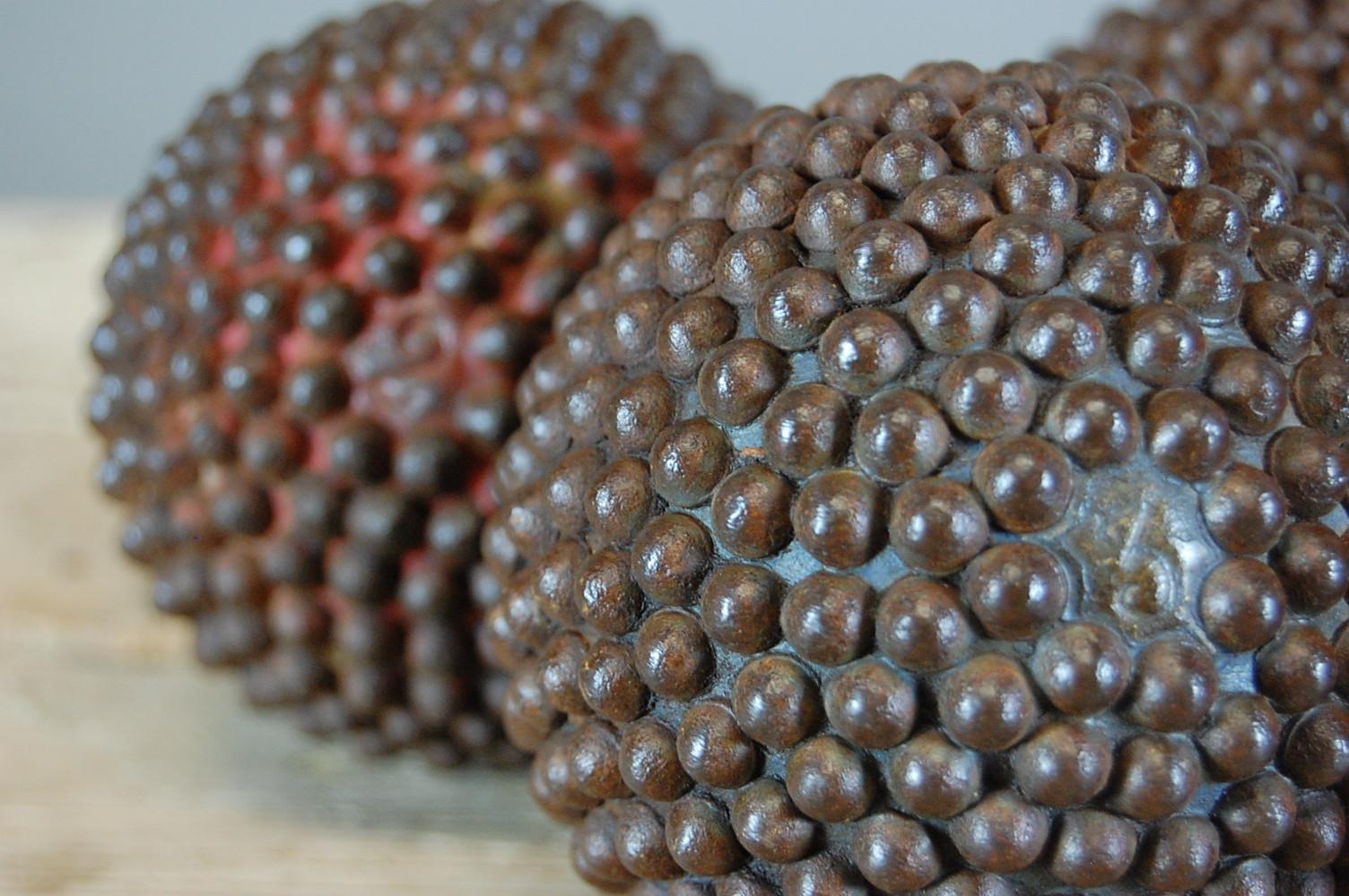 6 armoured boules or boules de lyonnaise, big scale, nailed boules some minor losses, France, circa 1880.