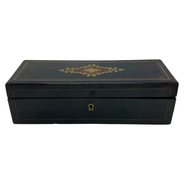 19th Century Boulle Glove Box with Ebonized Wood and Brass Inlays