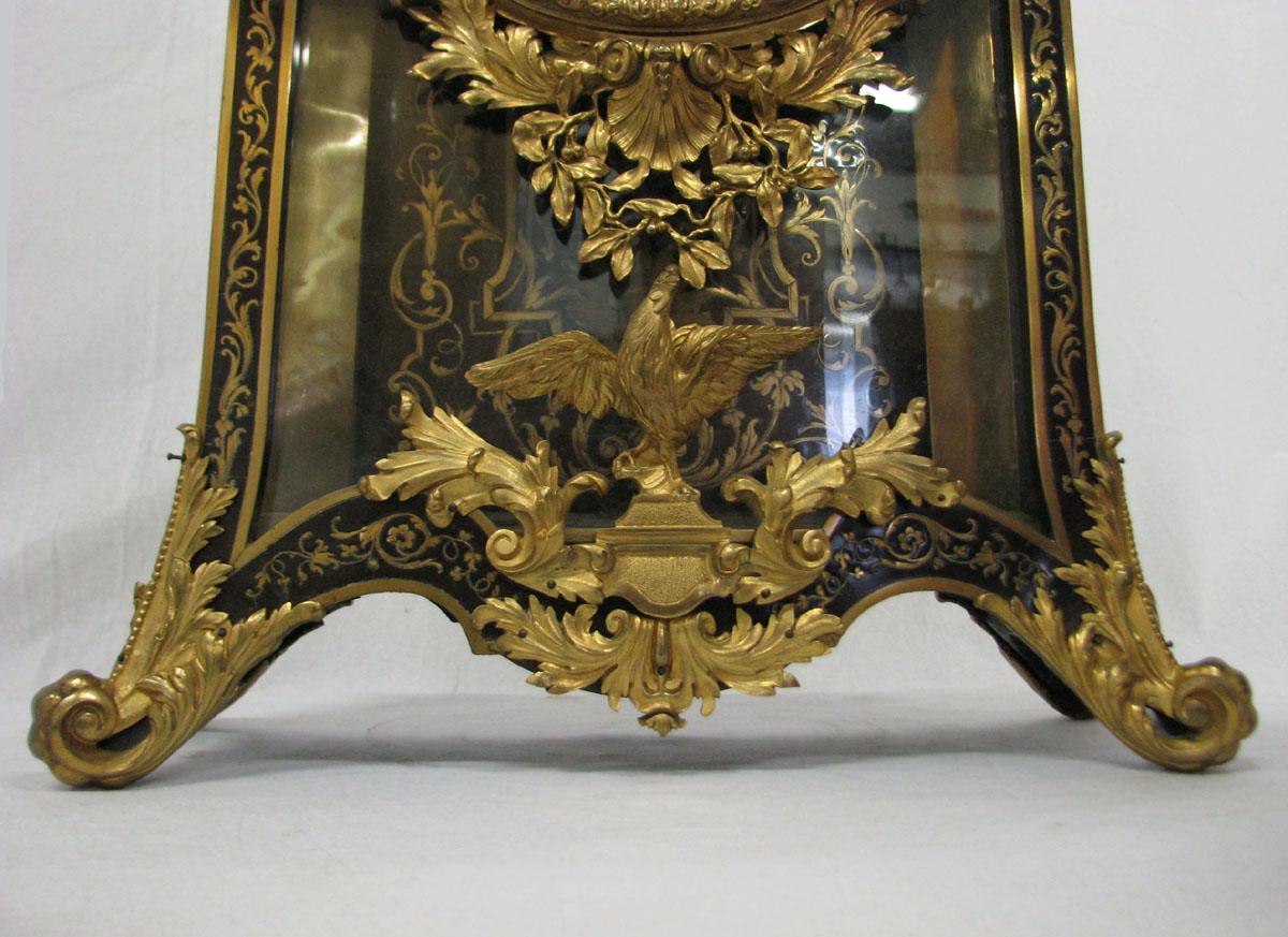 19th Century Boulle Mantel Clock '18th Century Pattern' Wood Gilded Bronze For Sale 5