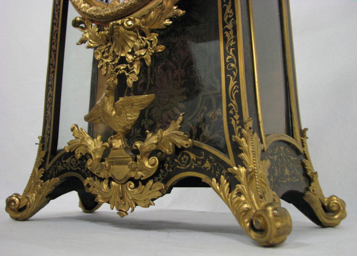 19th Century Boulle Mantel Clock '18th Century Pattern' Wood Gilded Bronze For Sale 6