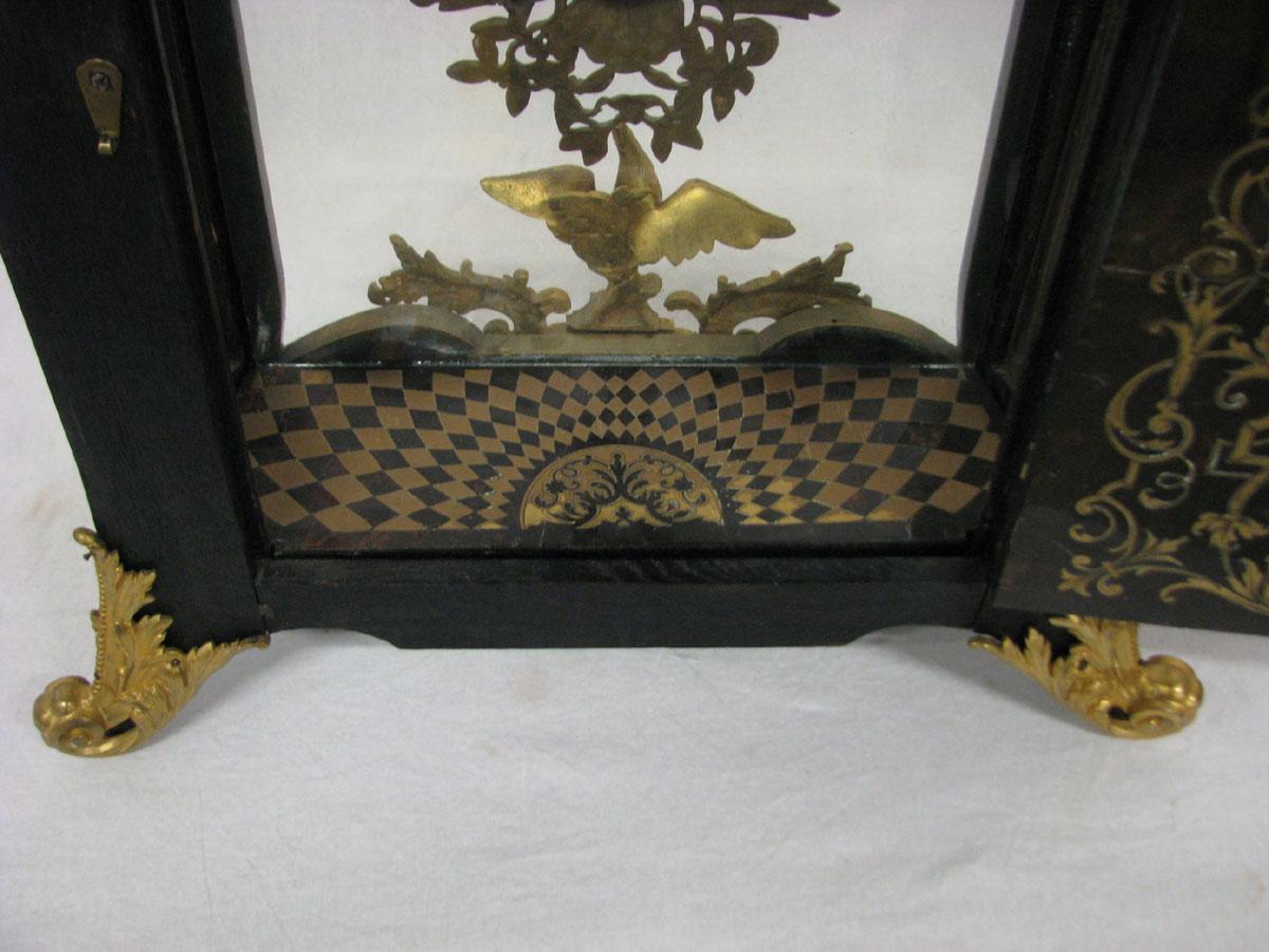 19th Century Boulle Mantel Clock '18th Century Pattern' Wood Gilded Bronze For Sale 14