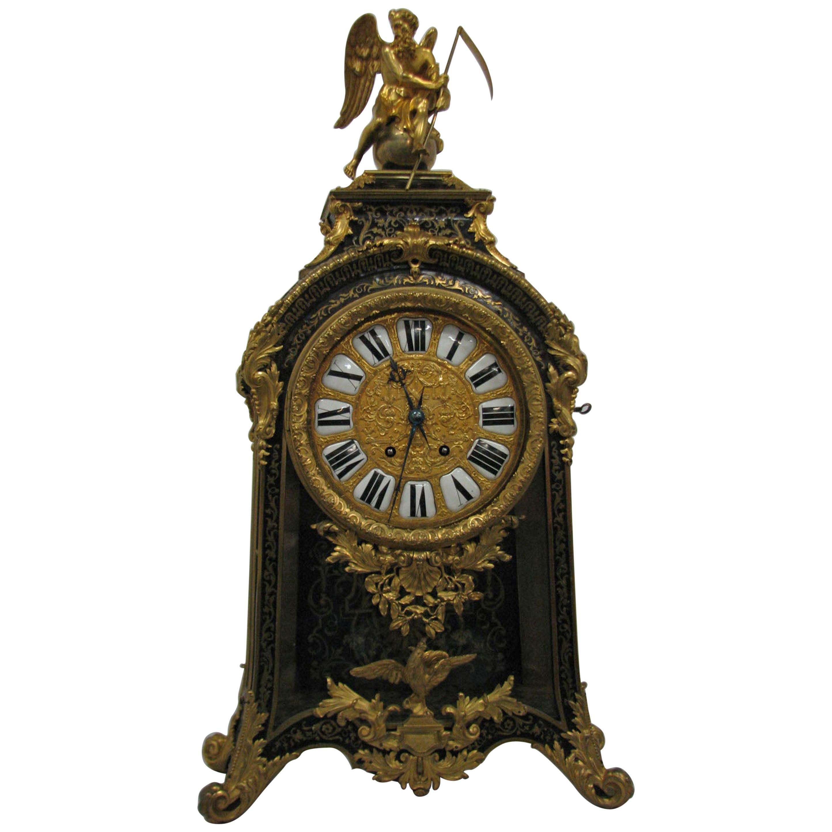 19th Century Boulle Mantel Clock '18th Century Pattern' Wood Gilded Bronze For Sale
