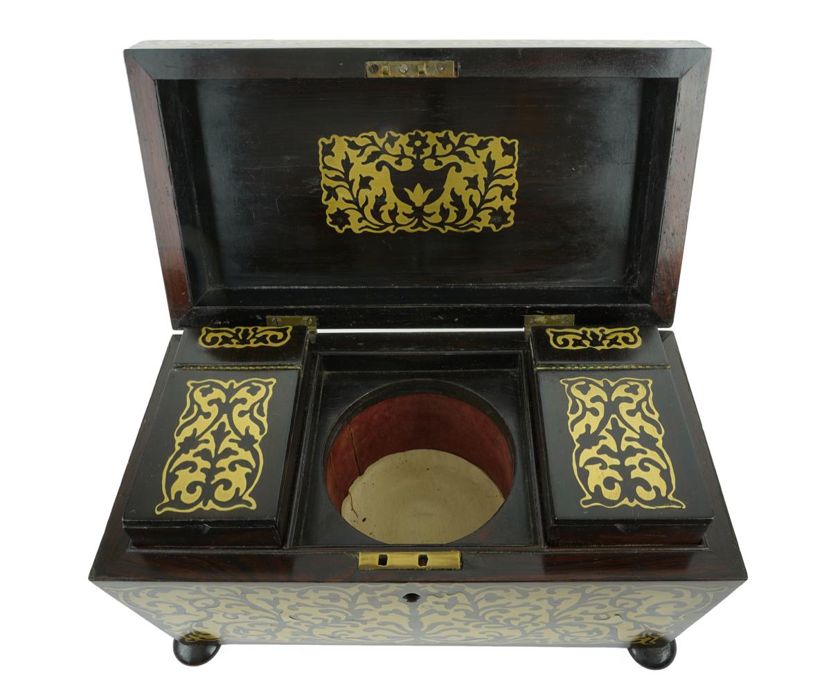 Regency 19th Century Boulle Rosewood Tea Caddy Box For Sale