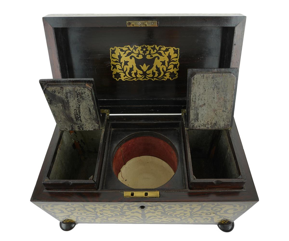 English 19th Century Boulle Rosewood Tea Caddy Box For Sale