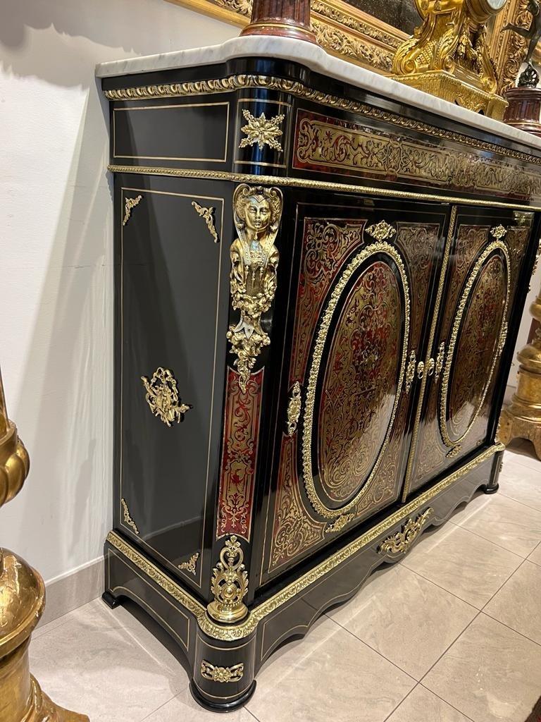 Gilt 19th Century Boulle-Style Buffet in Marquetry from the Napoleon III Period For Sale