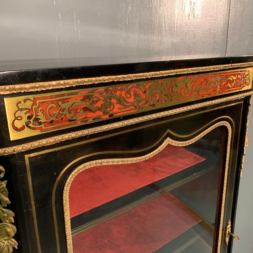 19th Century Boulle Work and Brass Inlaid Ebonized Pier Cabinet 4