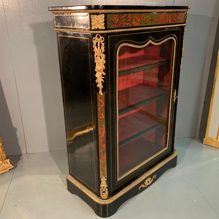 Napoleon III 19th Century Boulle Work and Brass Inlaid Ebonized Pier Cabinet