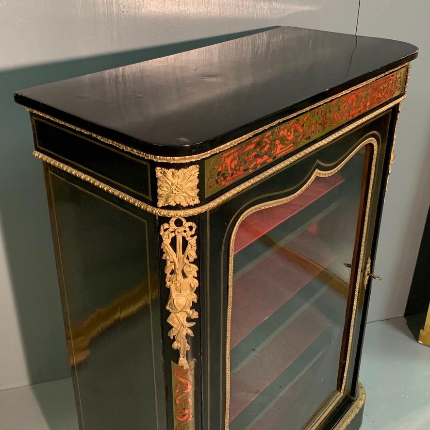 English 19th Century Boulle Work and Brass Inlaid Ebonized Pier Cabinet
