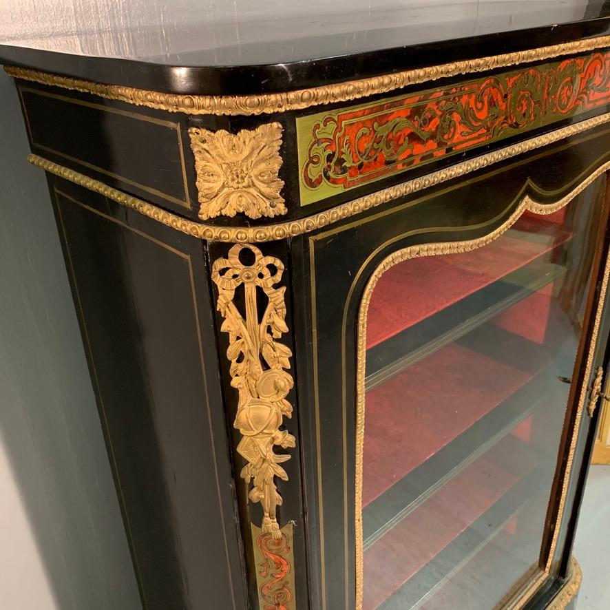 19th Century Boulle Work and Brass Inlaid Ebonized Pier Cabinet In Good Condition In Uppingham, Rutland