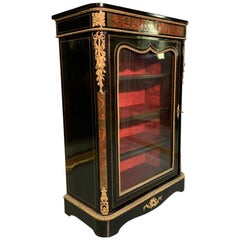 19th Century Boulle Work and Brass Inlaid Ebonized Pier Cabinet