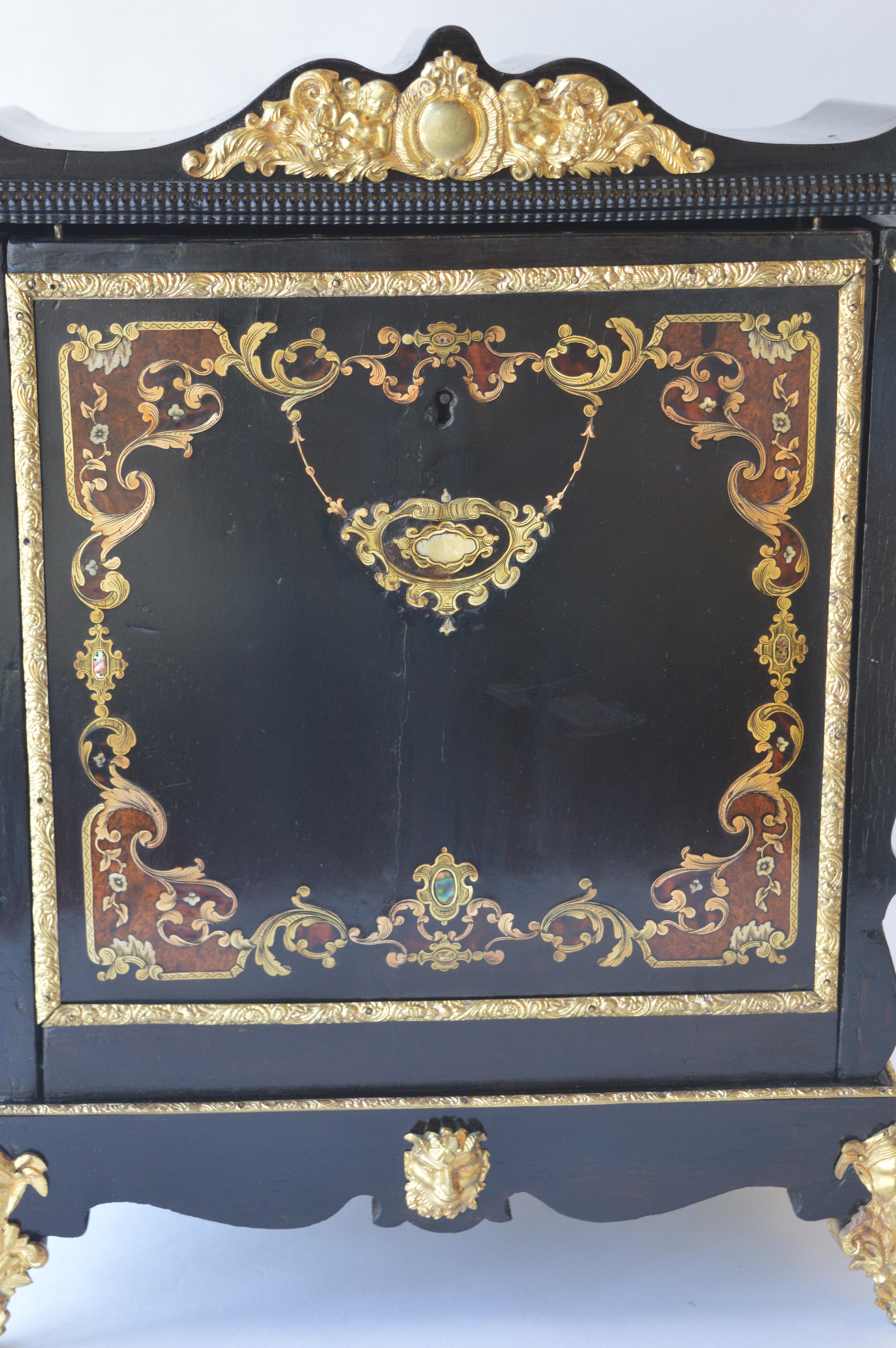 19th century French writing box with inkwell. Boulle and Mother of Pearl.