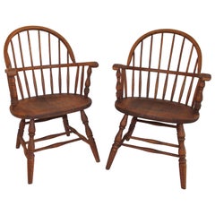 Antique 19th Century Bow Back Windsor Armchairs / Pair