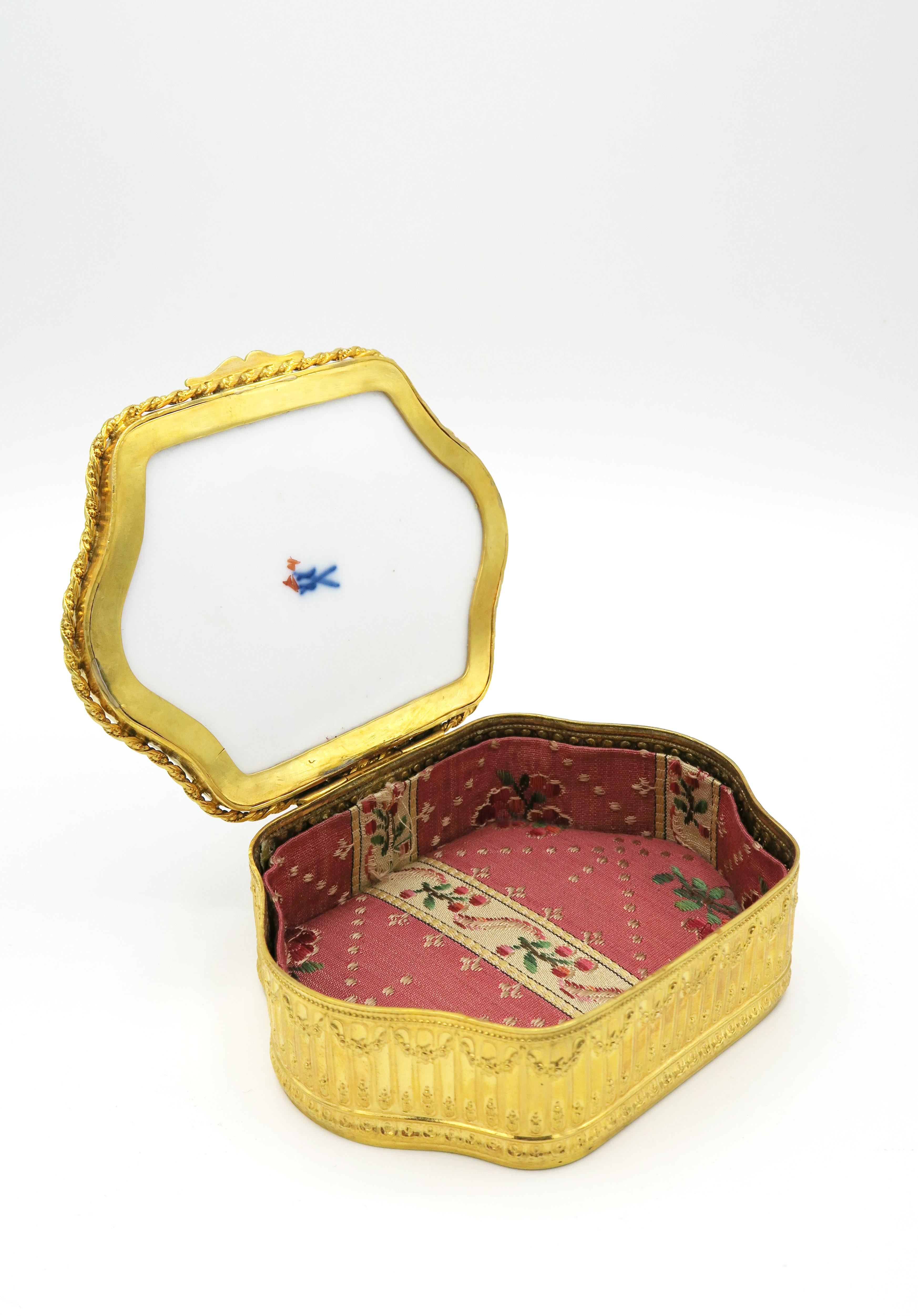 German 19th Century Box with Meissen Porcelain Lid of Dresden Landscape Painting For Sale