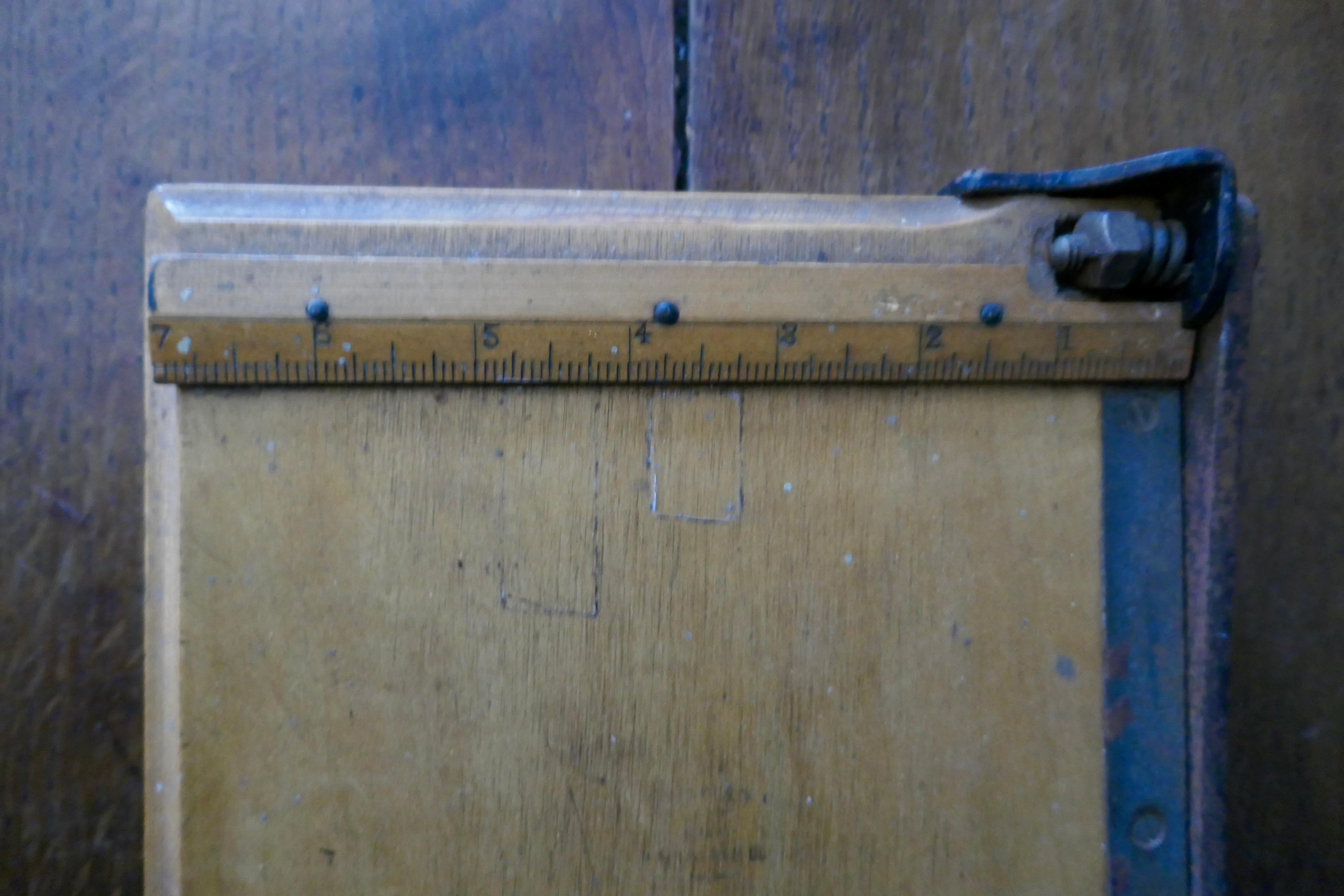 Industrial 19th Century Box Wood and Iron Paper Guillotine For Sale