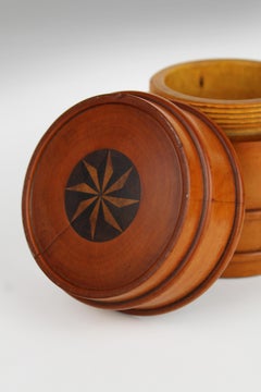 19th Century Boxwood Barrel Shaped Screw on lid Treen box Inlay on top France
