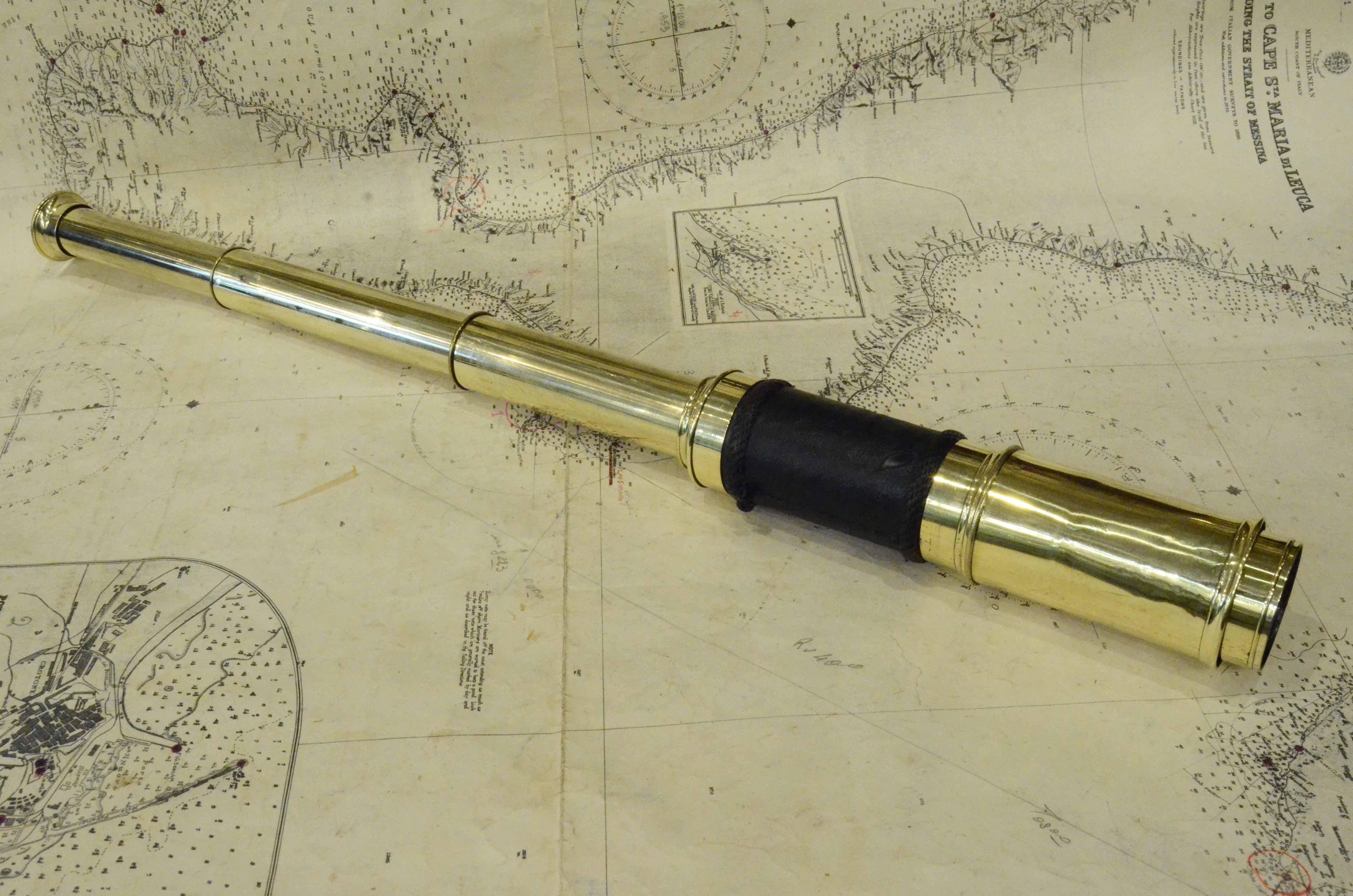 Late 19th Century 19th Century Brass 3 Draw Telescope Antique Nautical  Navigation Tool