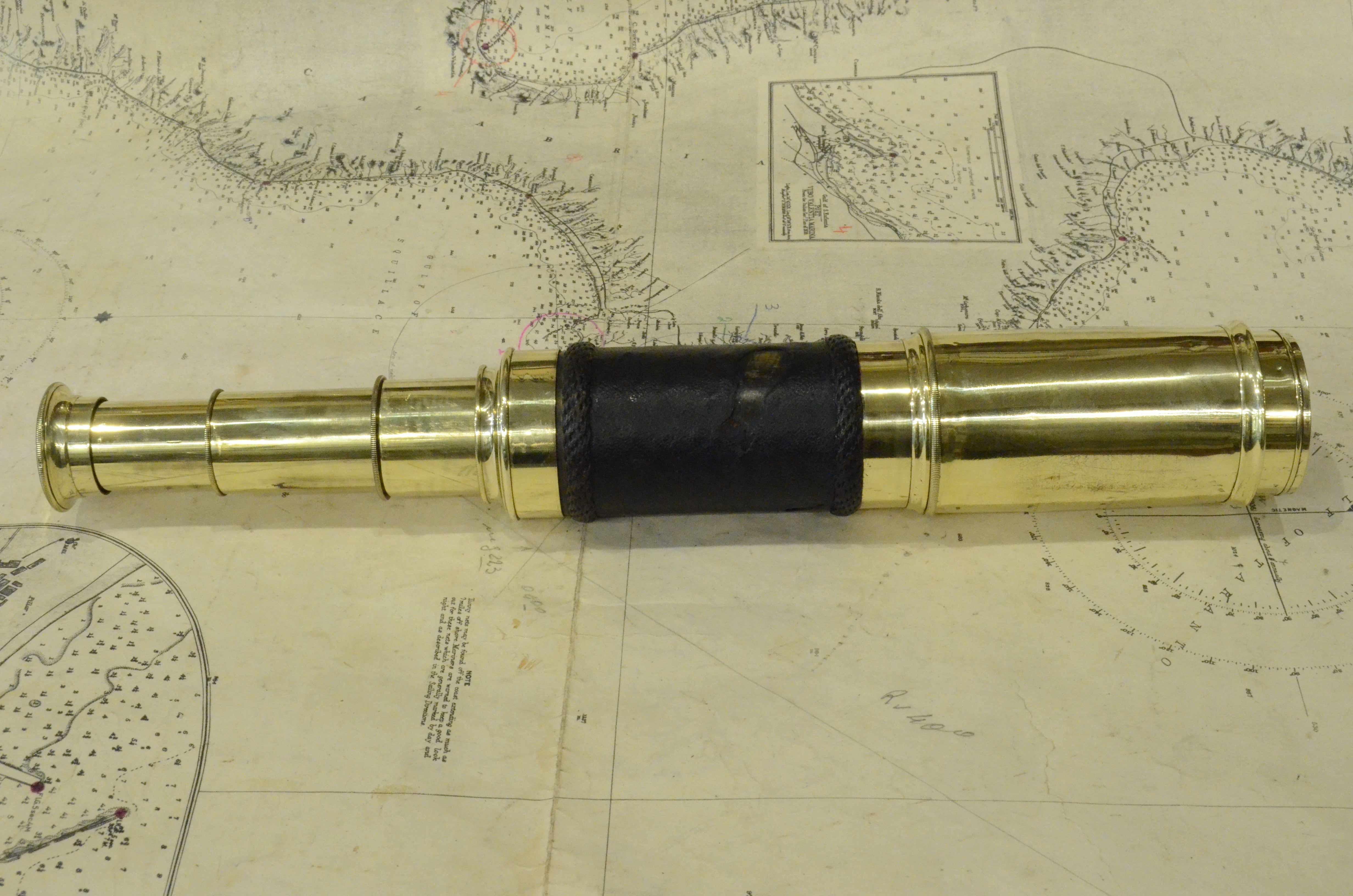 19th Century Brass 3 Draw Telescope Antique Nautical  Navigation Tool 1