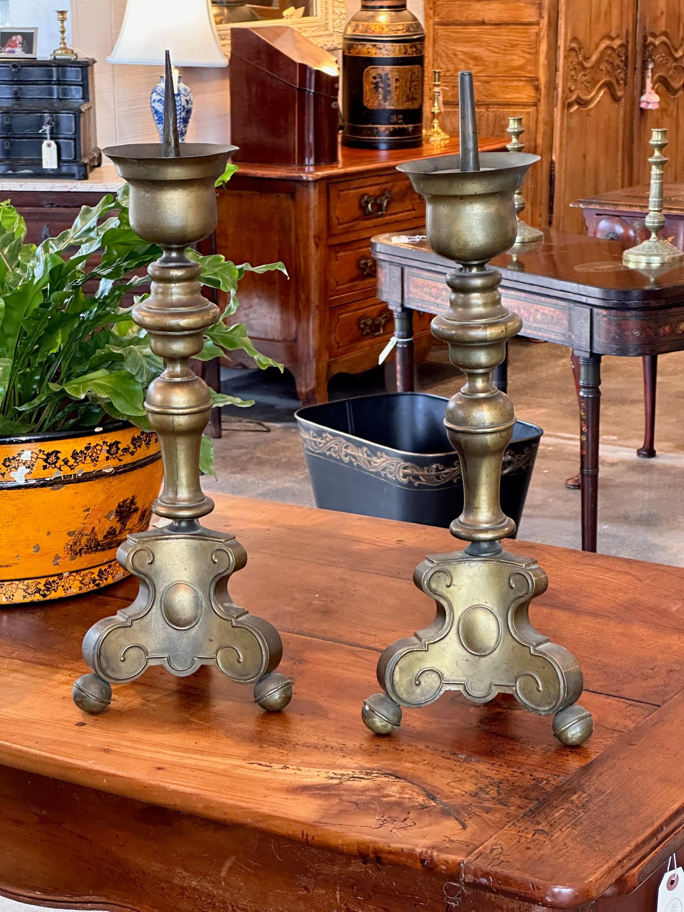 19th Century Brass Altar Sticks  In Good Condition For Sale In Charlottesville, VA